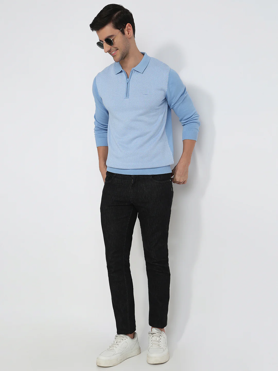 Colorplus Men Blue Jacquard Regular Fit Cotton Sweatshirt - Image 5