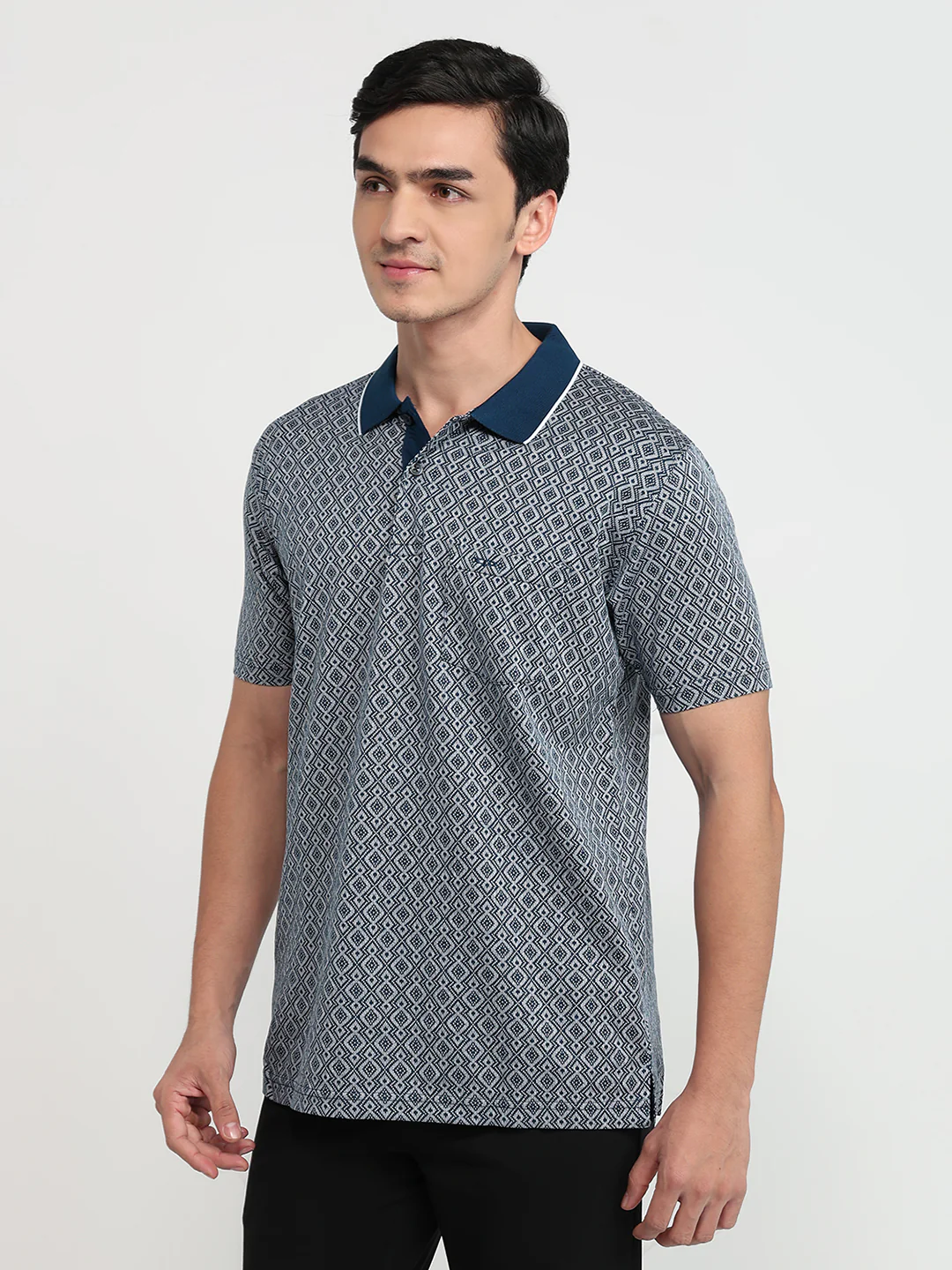 Colorplus Men Blue Jacquard Regular Fit Cotton T-Shirt - Image 2