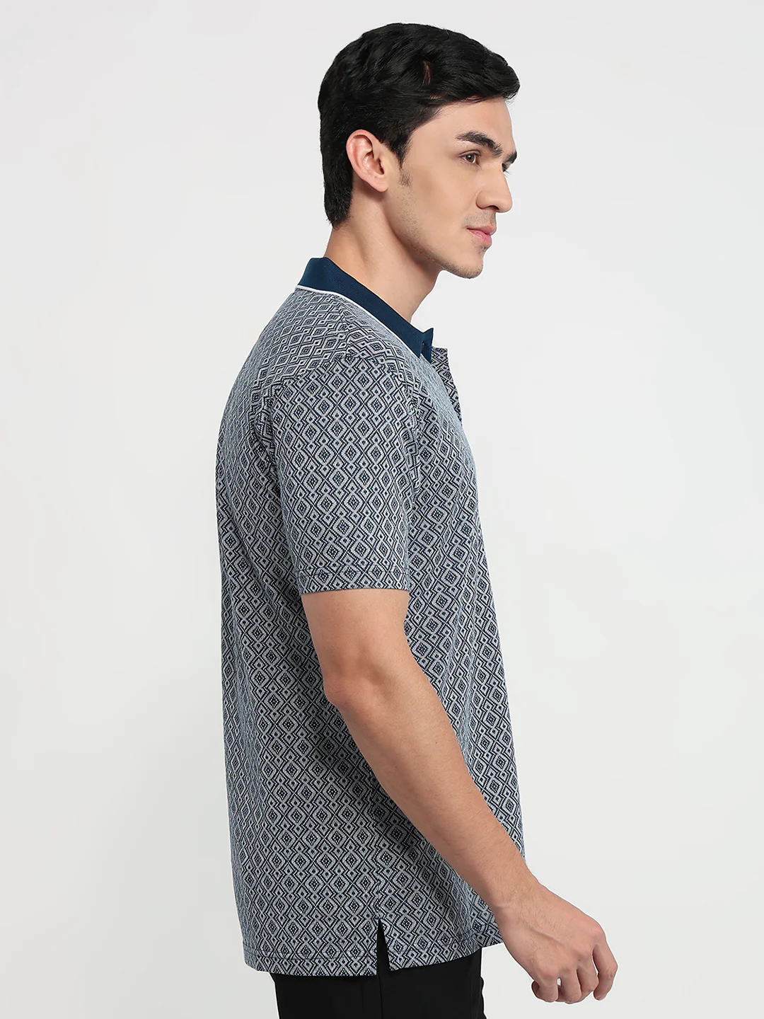 Colorplus Men Blue Jacquard Regular Fit Cotton T-Shirt - Image 3