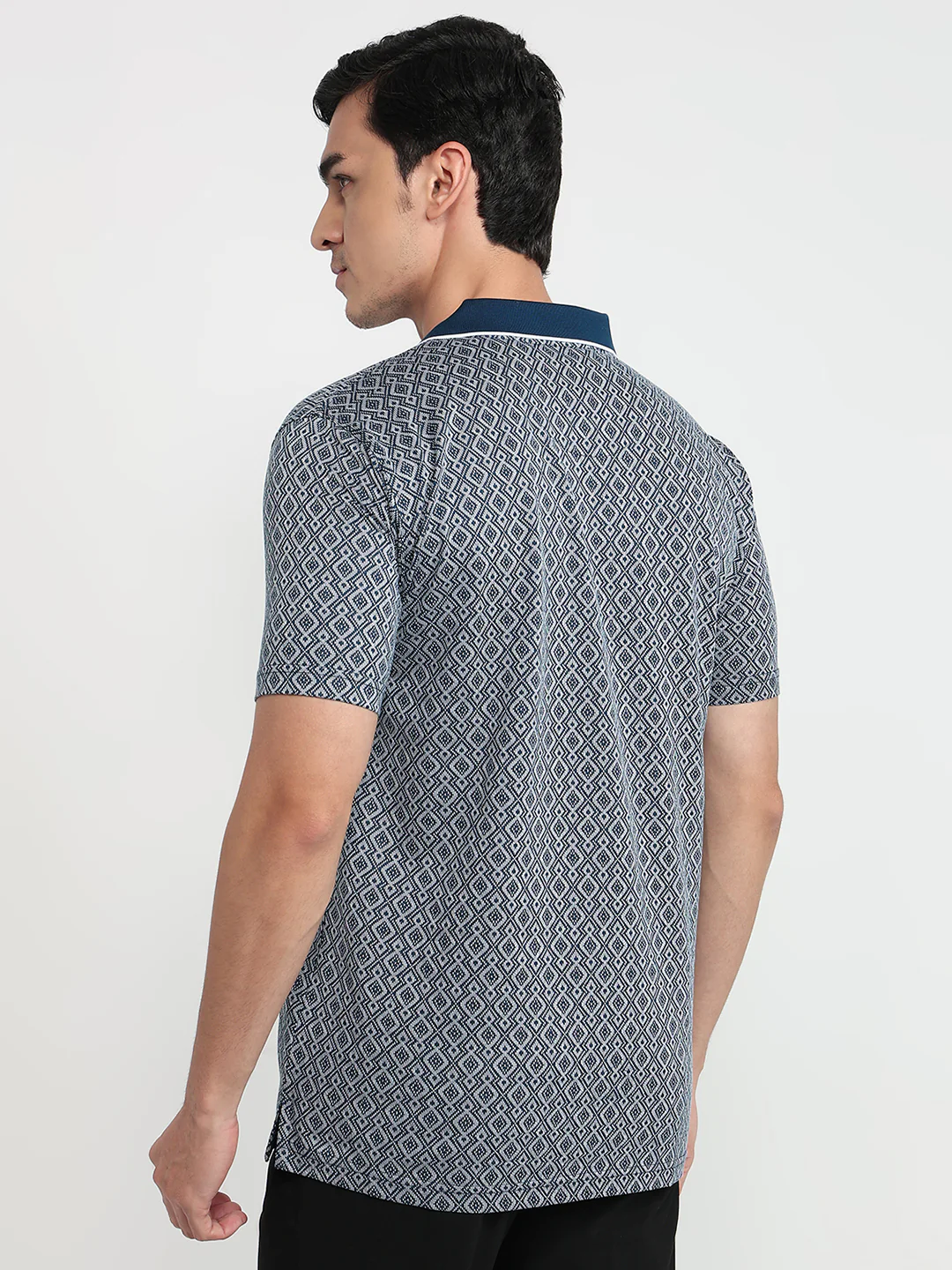 Colorplus Men Blue Jacquard Regular Fit Cotton T-Shirt - Image 4