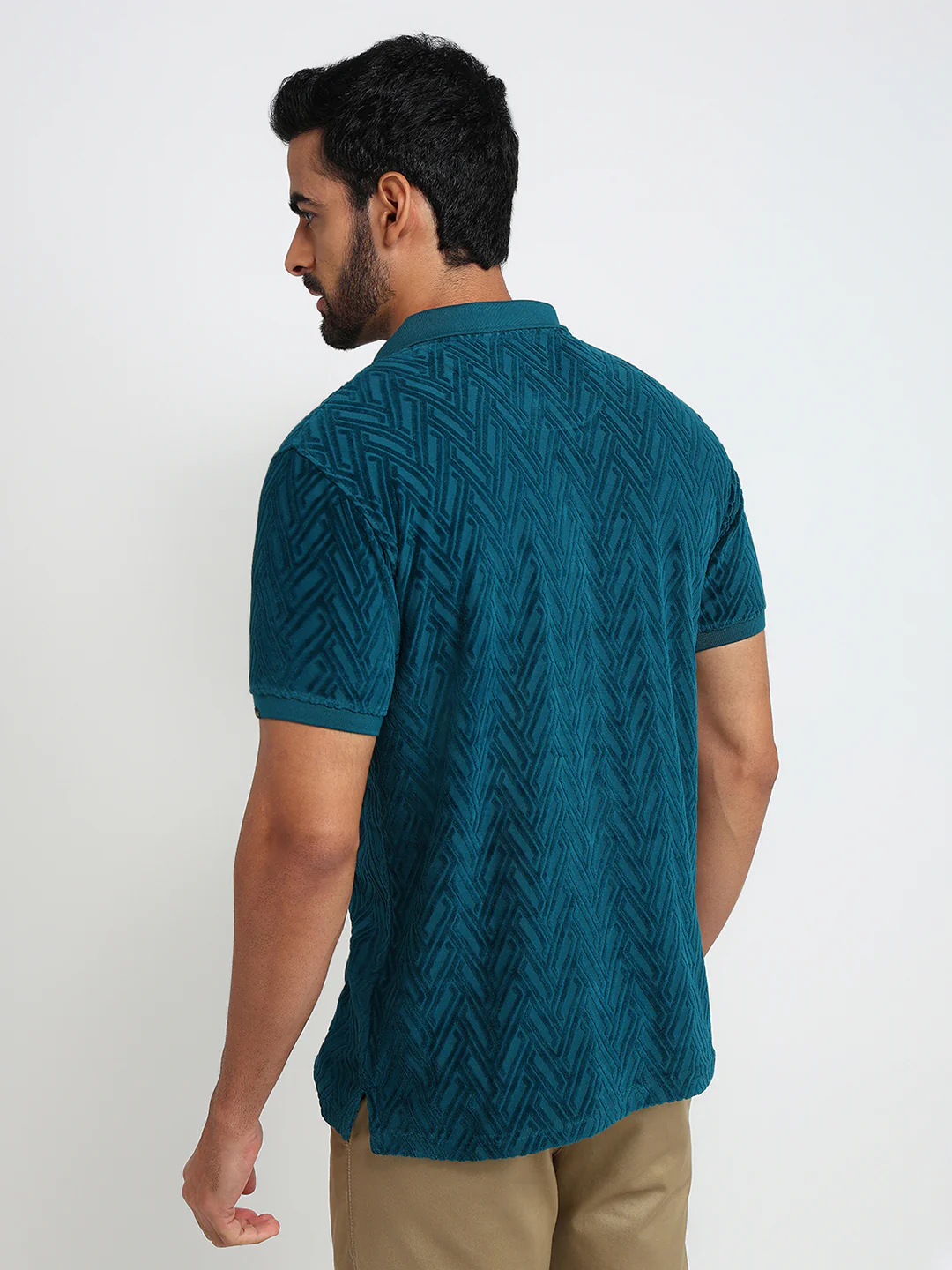 Colorplus Men Blue Jacquard Regular Fit Cotton T-Shirt - Image 4