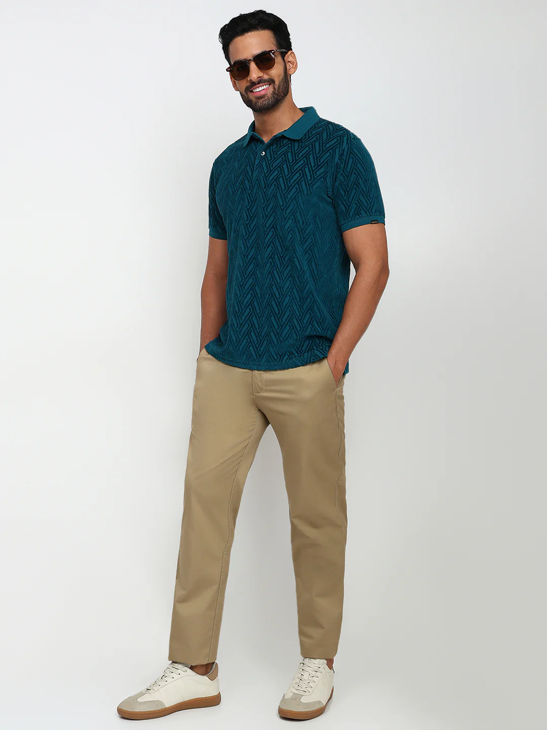 Colorplus Men Blue Jacquard Regular Fit Cotton T-Shirt - Image 5