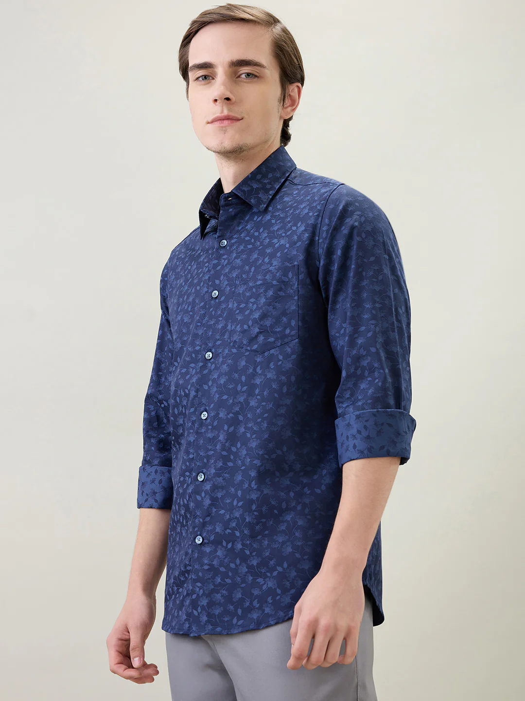Colorplus Men Blue Jacquard Slim Fit Cotton Full Sleeve Casual Shirt - Image 3