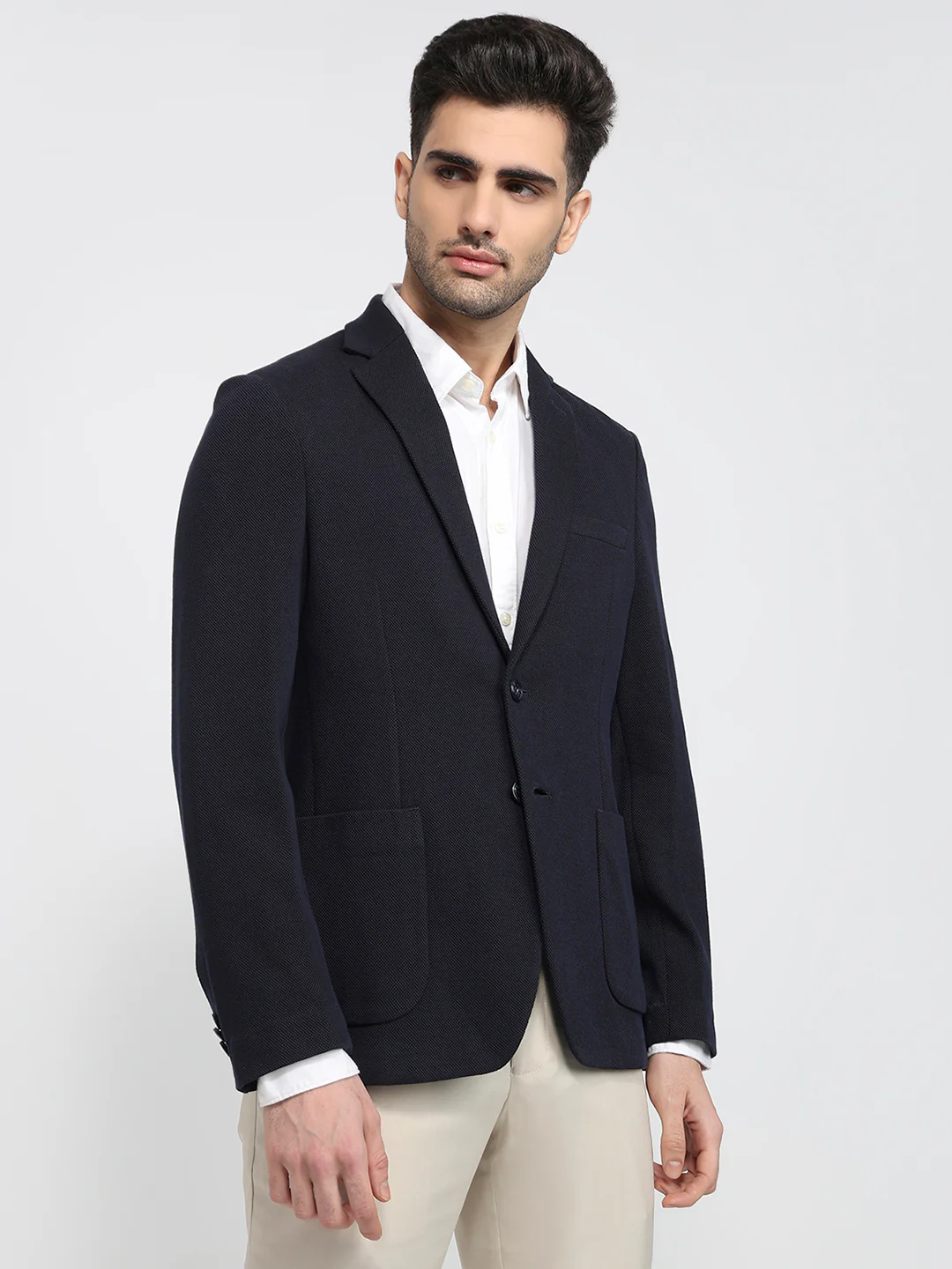 Colorplus Men Blue Knitted Regular Fit Terylene Blend Blazer - Image 3