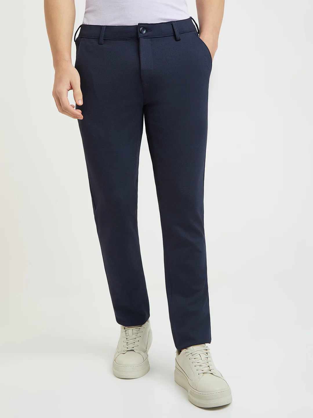 ColorPlus Men Blue Knitted Slim Fit Rayon Blend Trouser