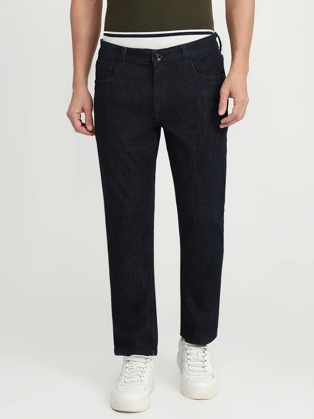 Colorplus Men Blue Plain Regular Fit Cotton Blend Jeans