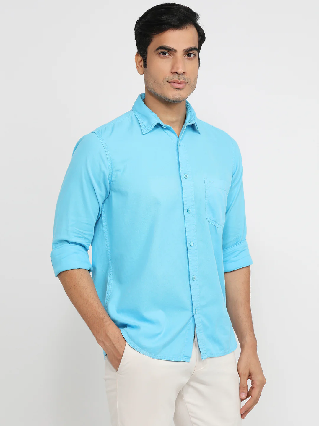 Colorplus Men Blue Regular Fit Plain Casual Shirt - Image 3