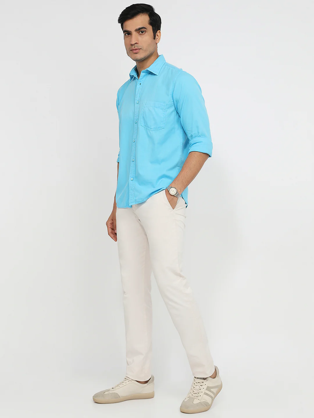 Colorplus Men Blue Regular Fit Plain Casual Shirt - Image 5