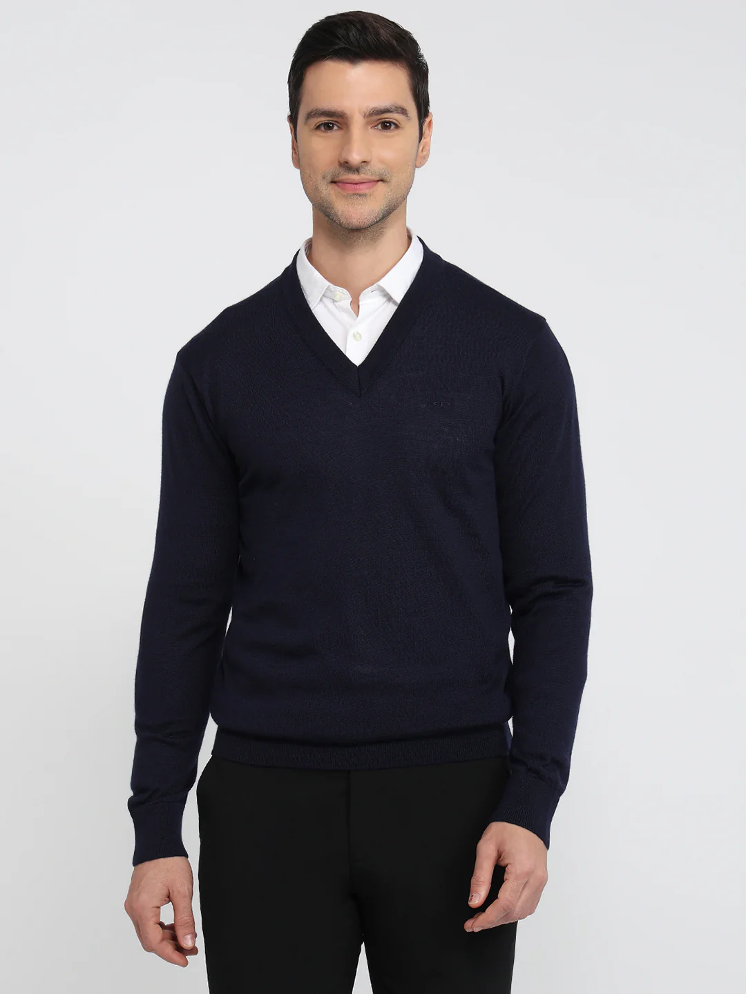 Colorplus Men Blue Plain Regular Fit Wool Blend Sweatshirt