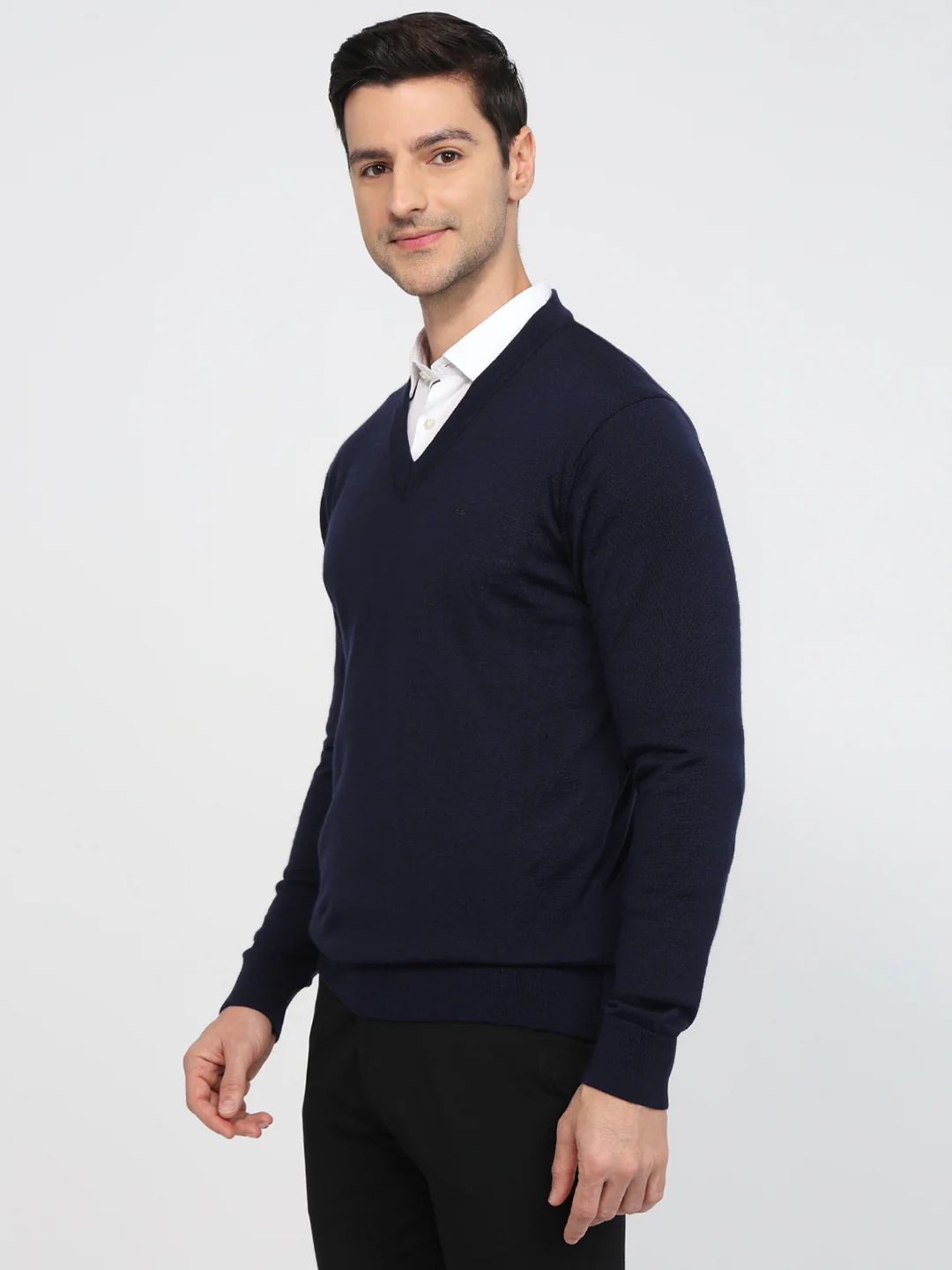 Colorplus Men Blue Plain Regular Fit Wool Blend Sweatshirt - Image 2