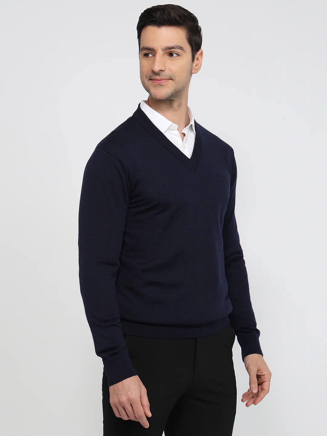 Colorplus Men Blue Plain Regular Fit Wool Blend Sweatshirt - Image 3
