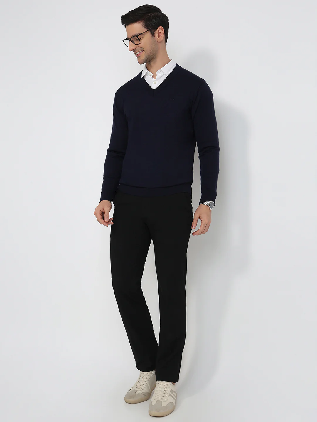 Colorplus Men Blue Plain Regular Fit Wool Blend Sweatshirt - Image 5
