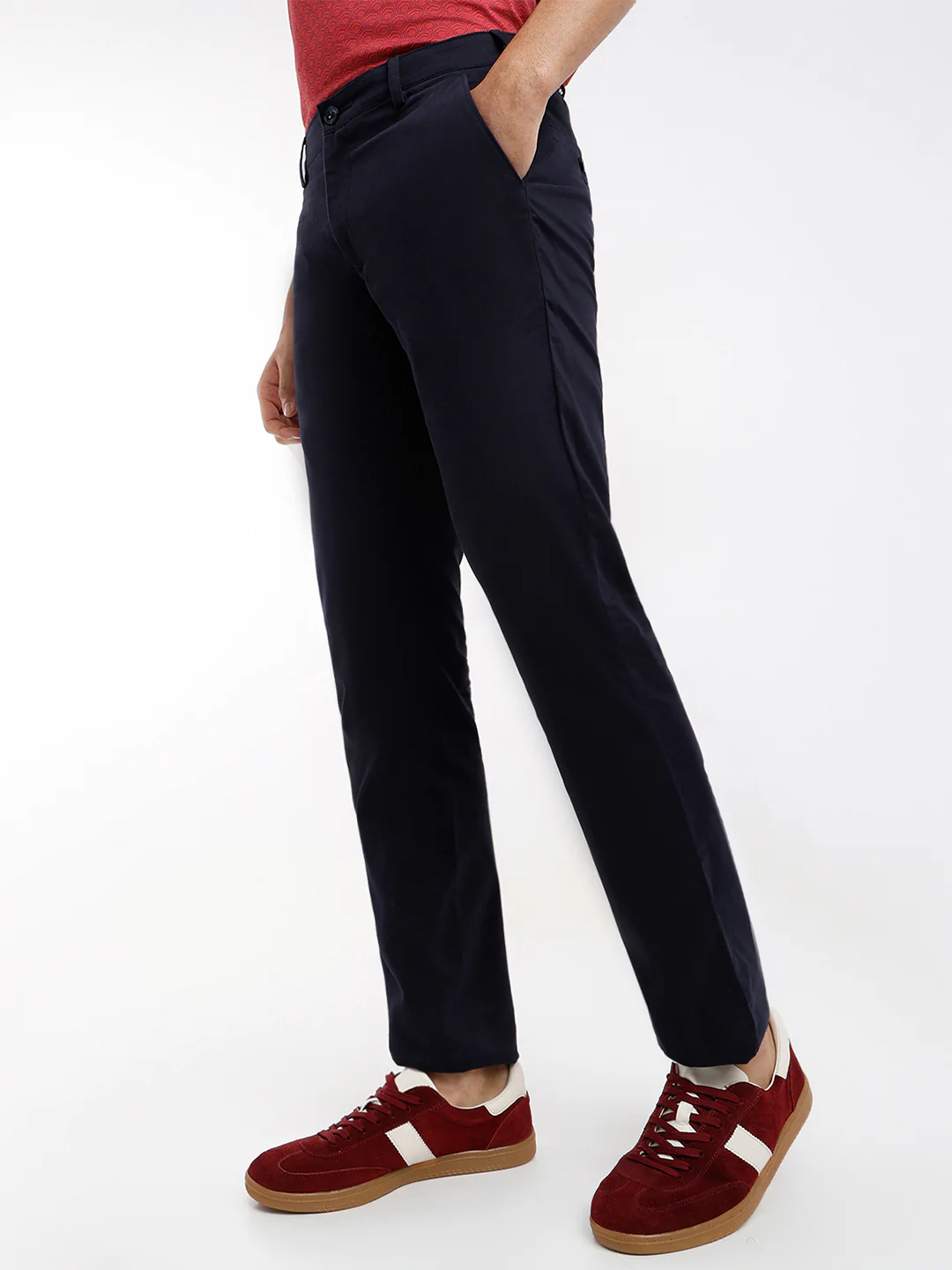 Colorplus Men Blue Plain Slim Fit Cotton Blend Trouser - Image 3