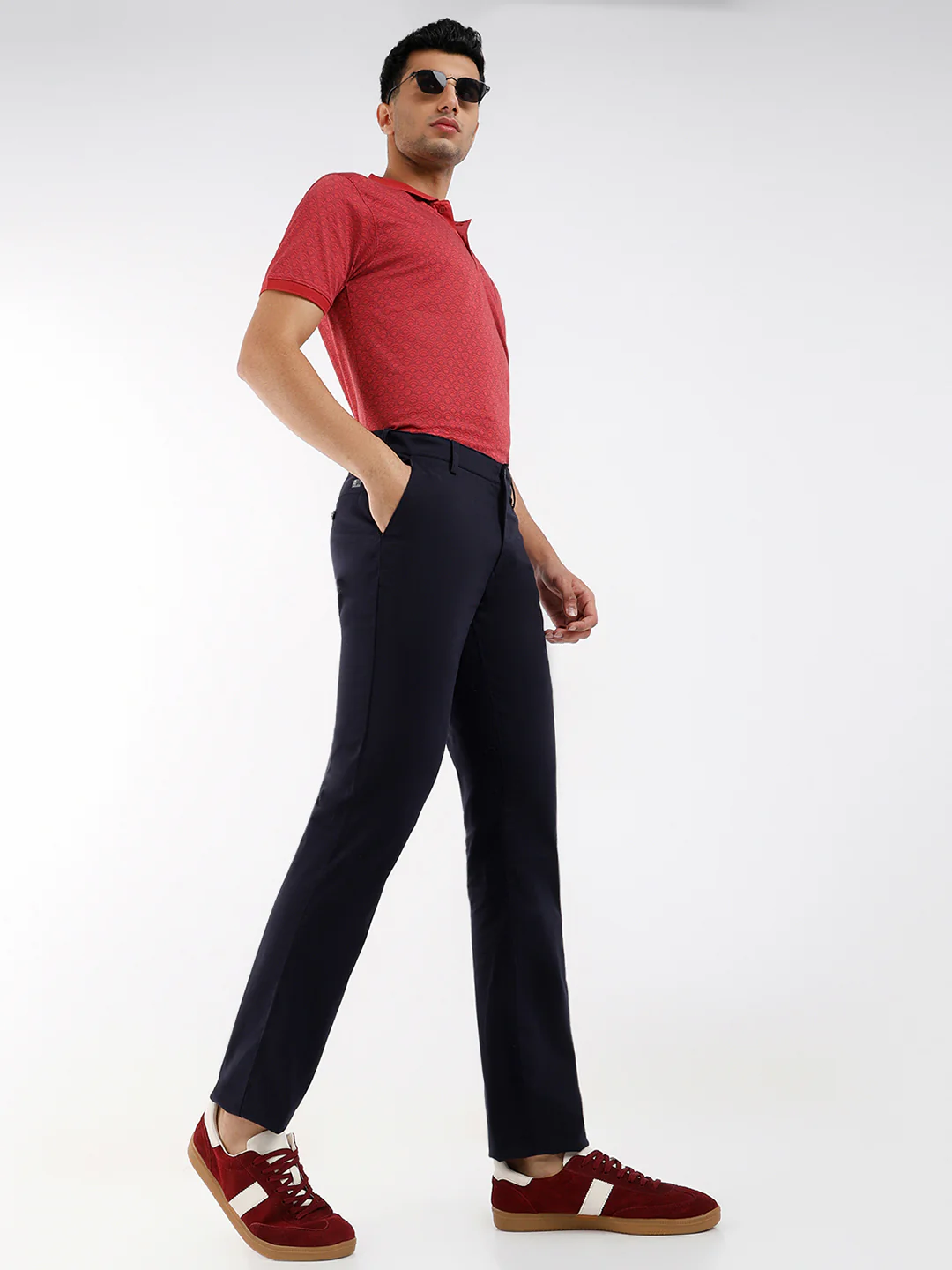 Colorplus Men Blue Plain Slim Fit Cotton Blend Trouser - Image 5