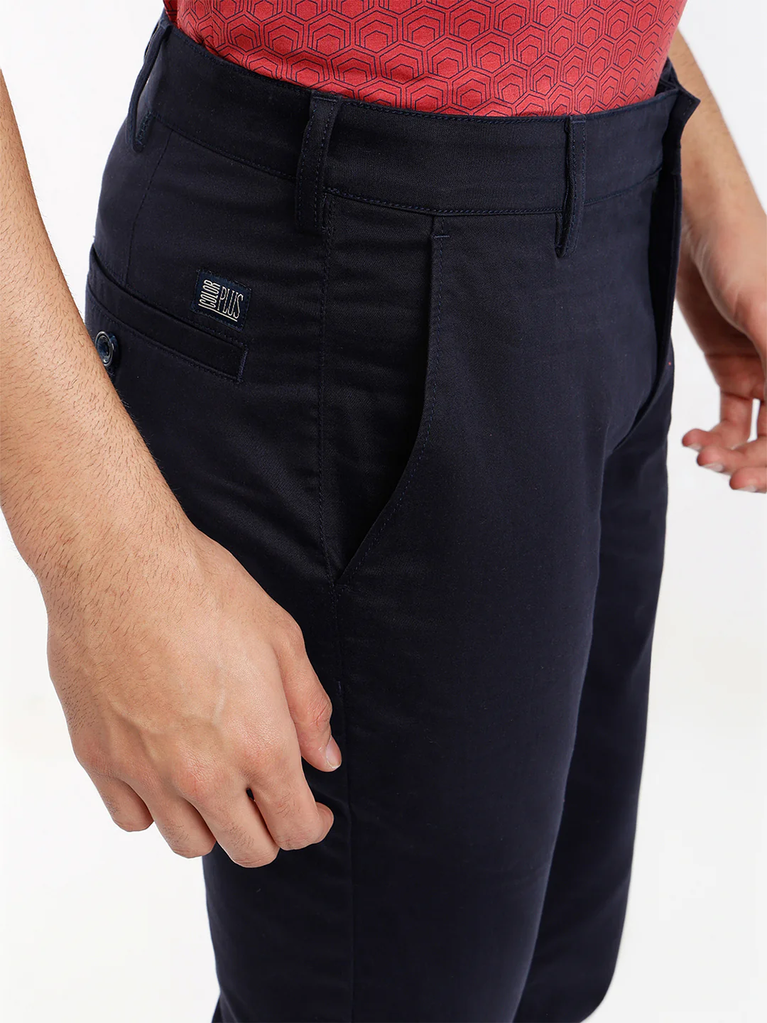 Colorplus Men Blue Plain Slim Fit Cotton Blend Trouser - Image 6
