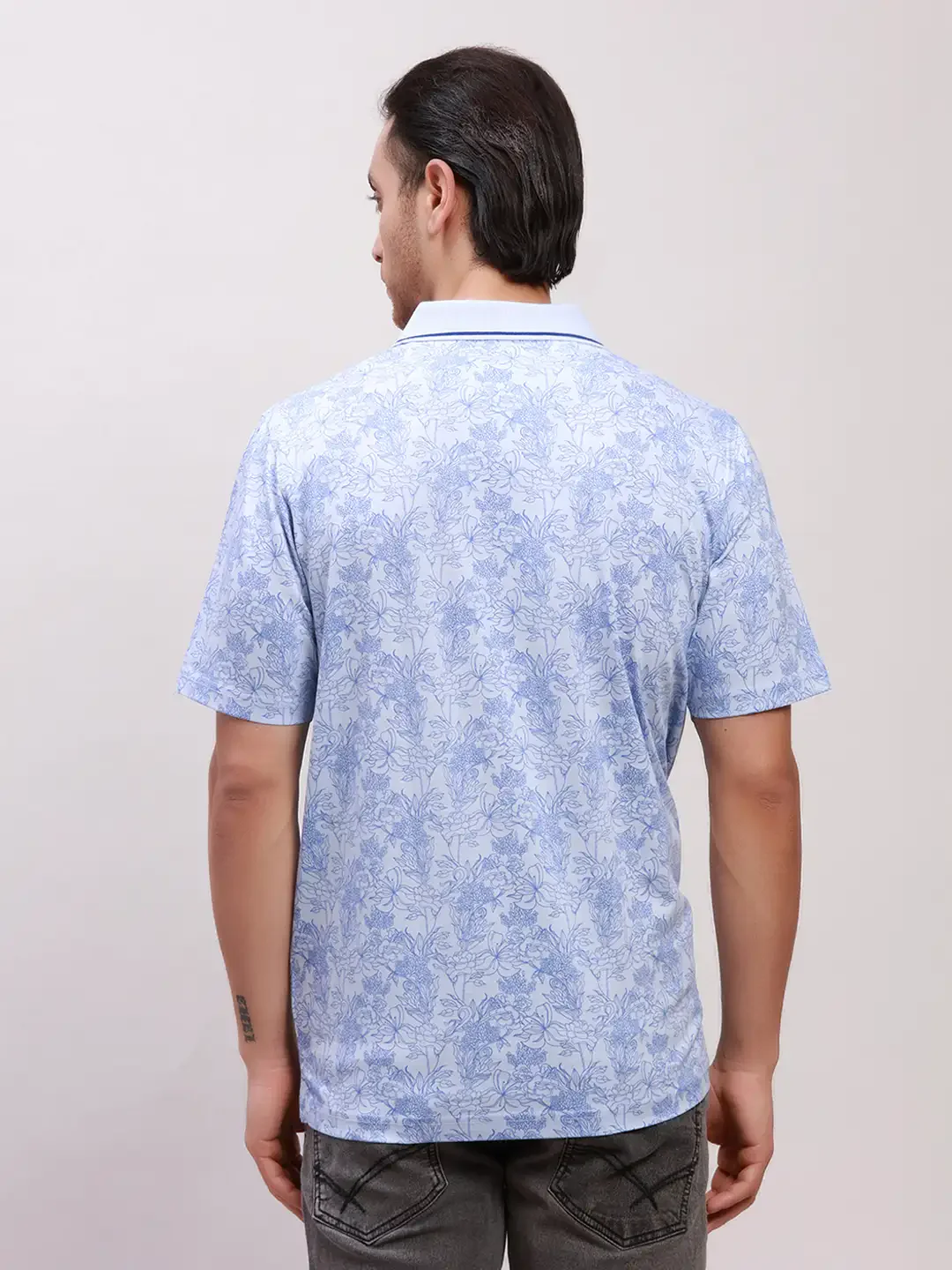 Colorplus Men Blue Print Classic Fit Cotton Half Sleeve T-Shirt - Image 5