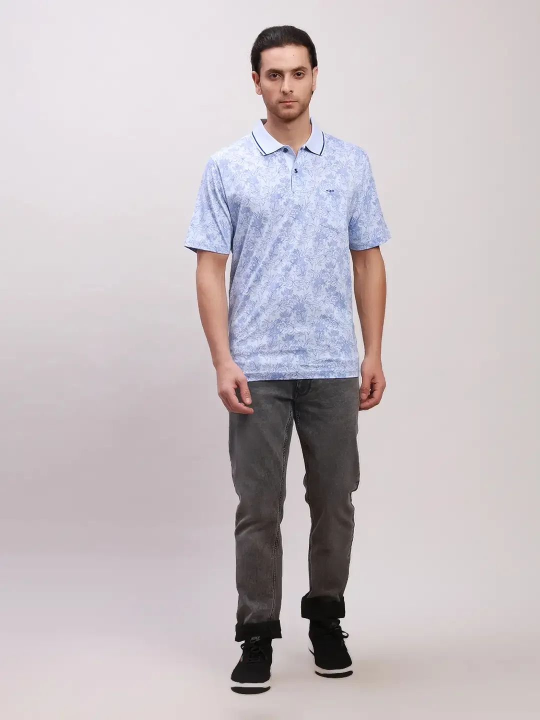 Colorplus Men Blue Print Classic Fit Cotton Half Sleeve T-Shirt - Image 6
