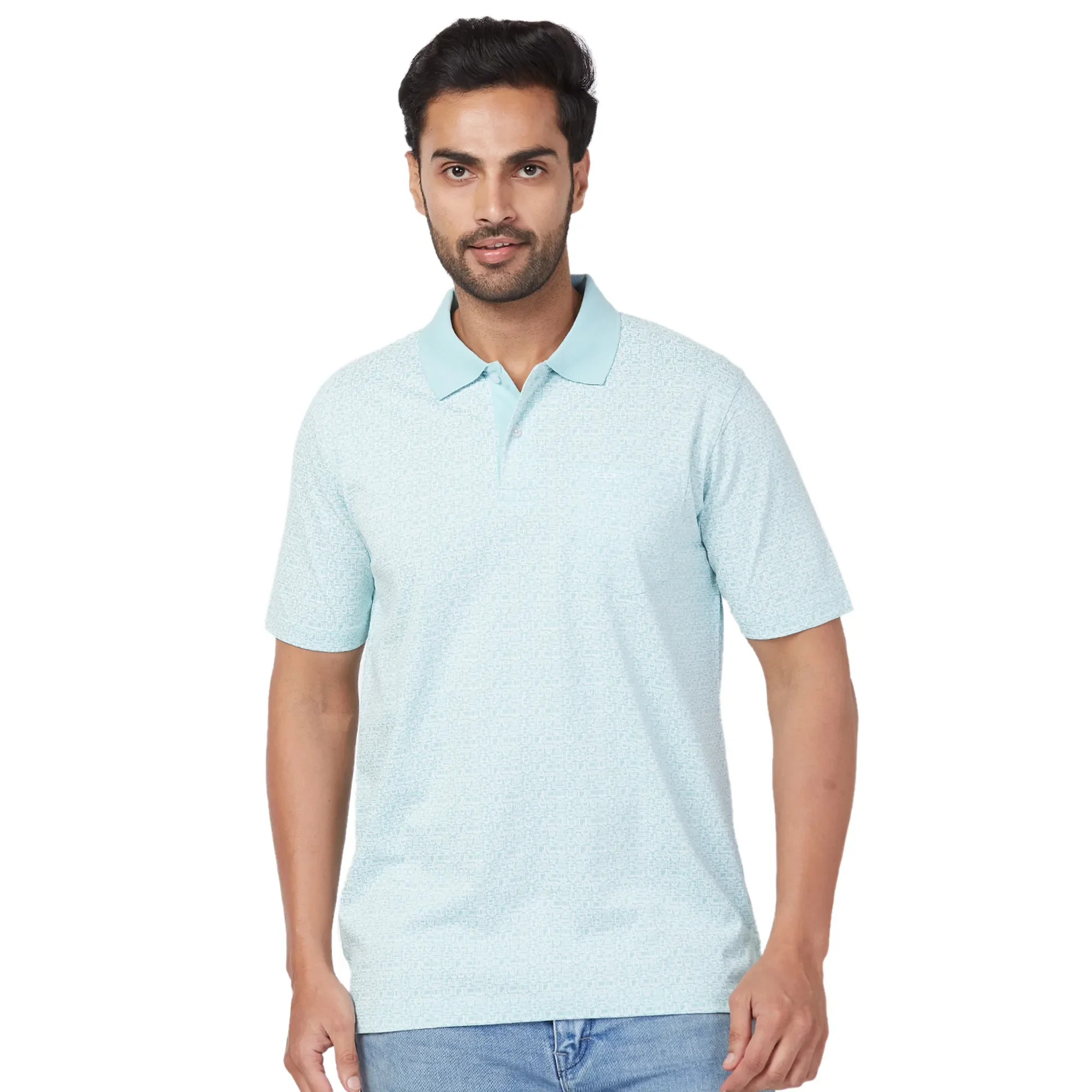 ColorPlus Men Blue Print Comfort Fit Cotton Half Sleeve T-Shirt