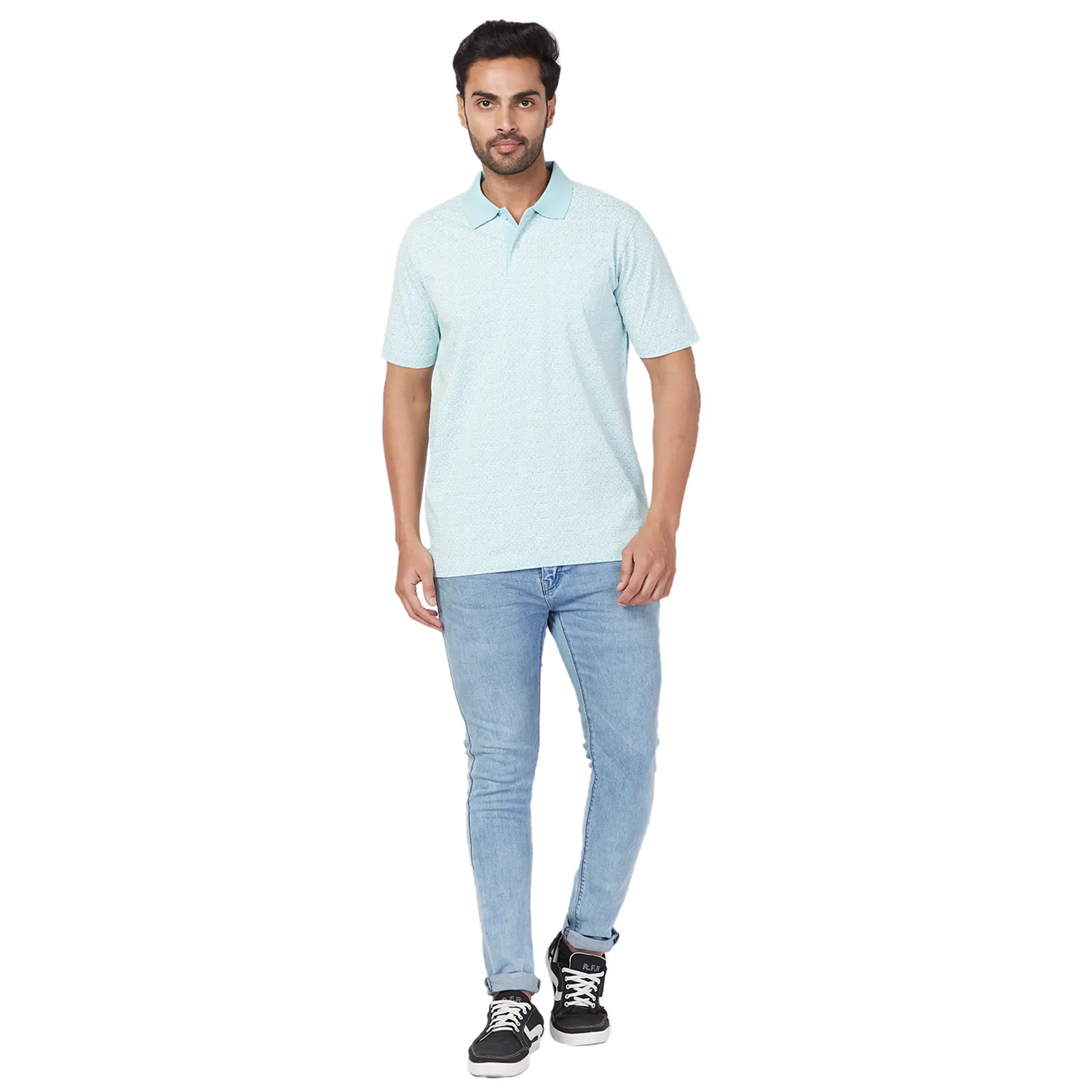 ColorPlus Men Blue Print Comfort Fit Cotton Half Sleeve T-Shirt - Image 6