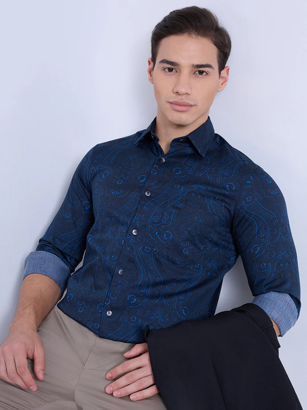 Colorplus Men Blue Print Regular Fit Cotton Casual Shirt