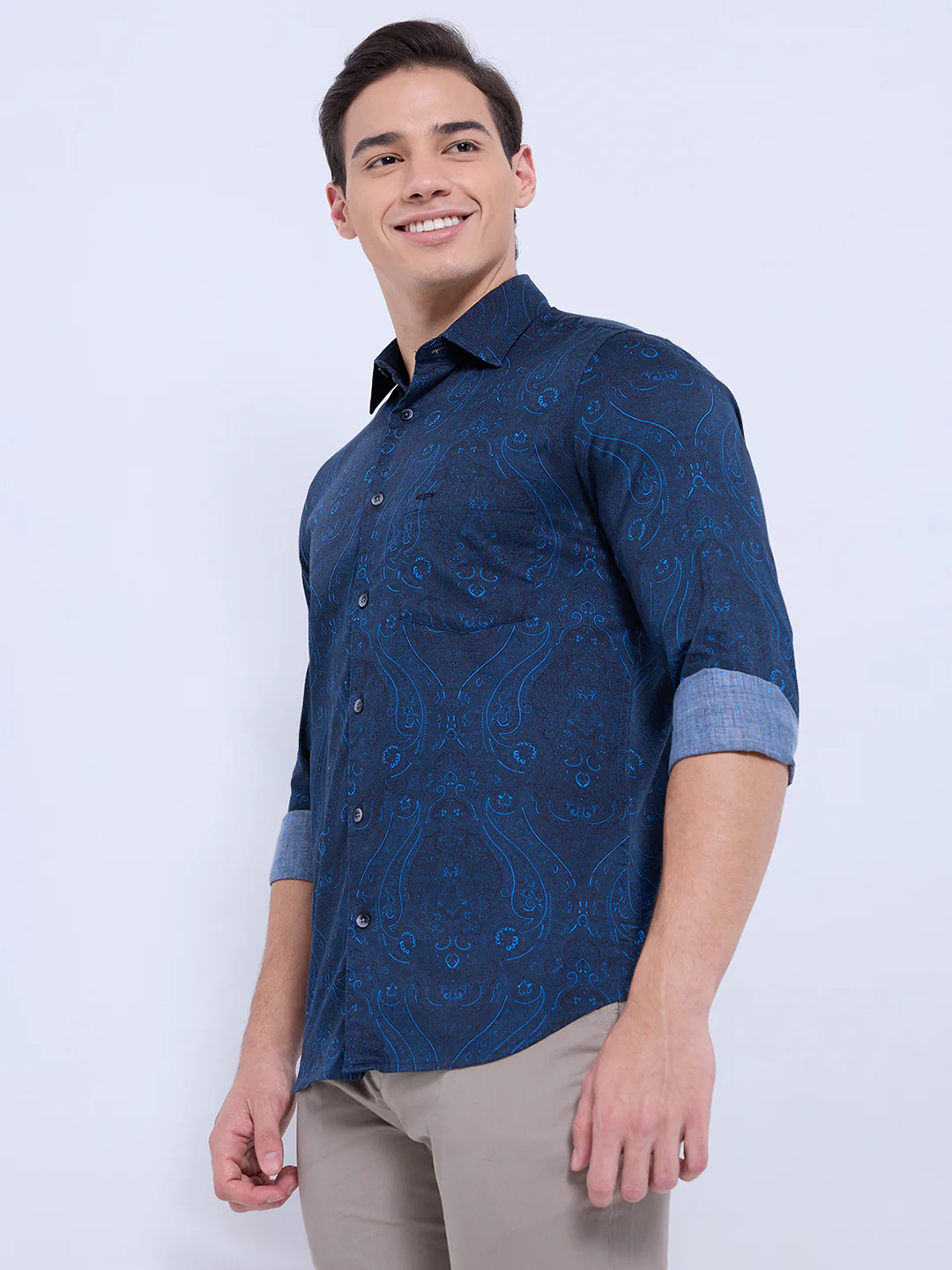 Colorplus Men Blue Print Regular Fit Cotton Casual Shirt - Image 3