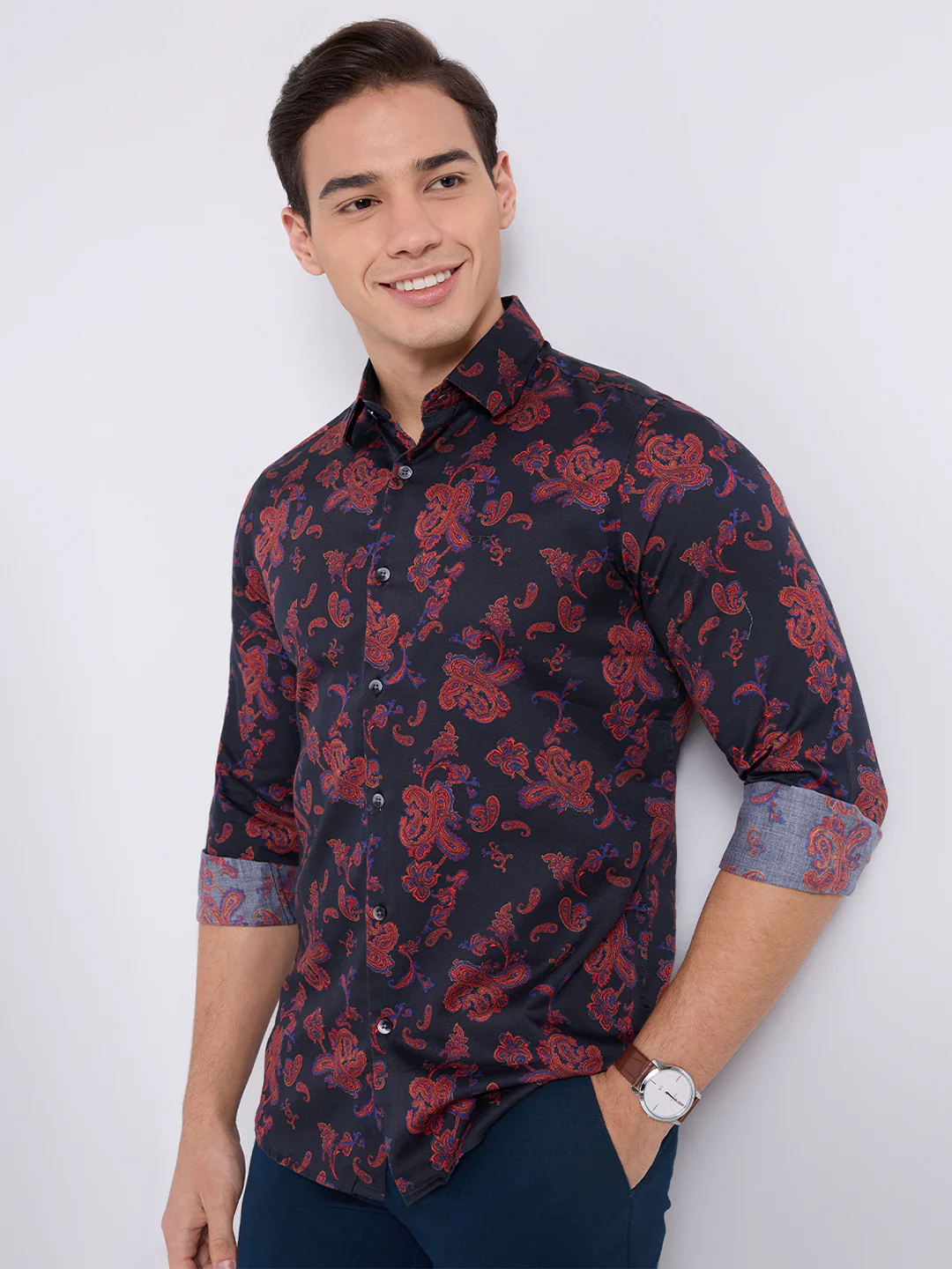 Colorplus Men Blue Print Regular Fit Cotton Casual Shirt