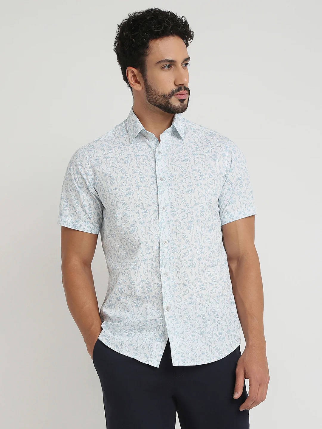 Colorplus Men Blue Print Regular Fit Cotton Casual Shirt