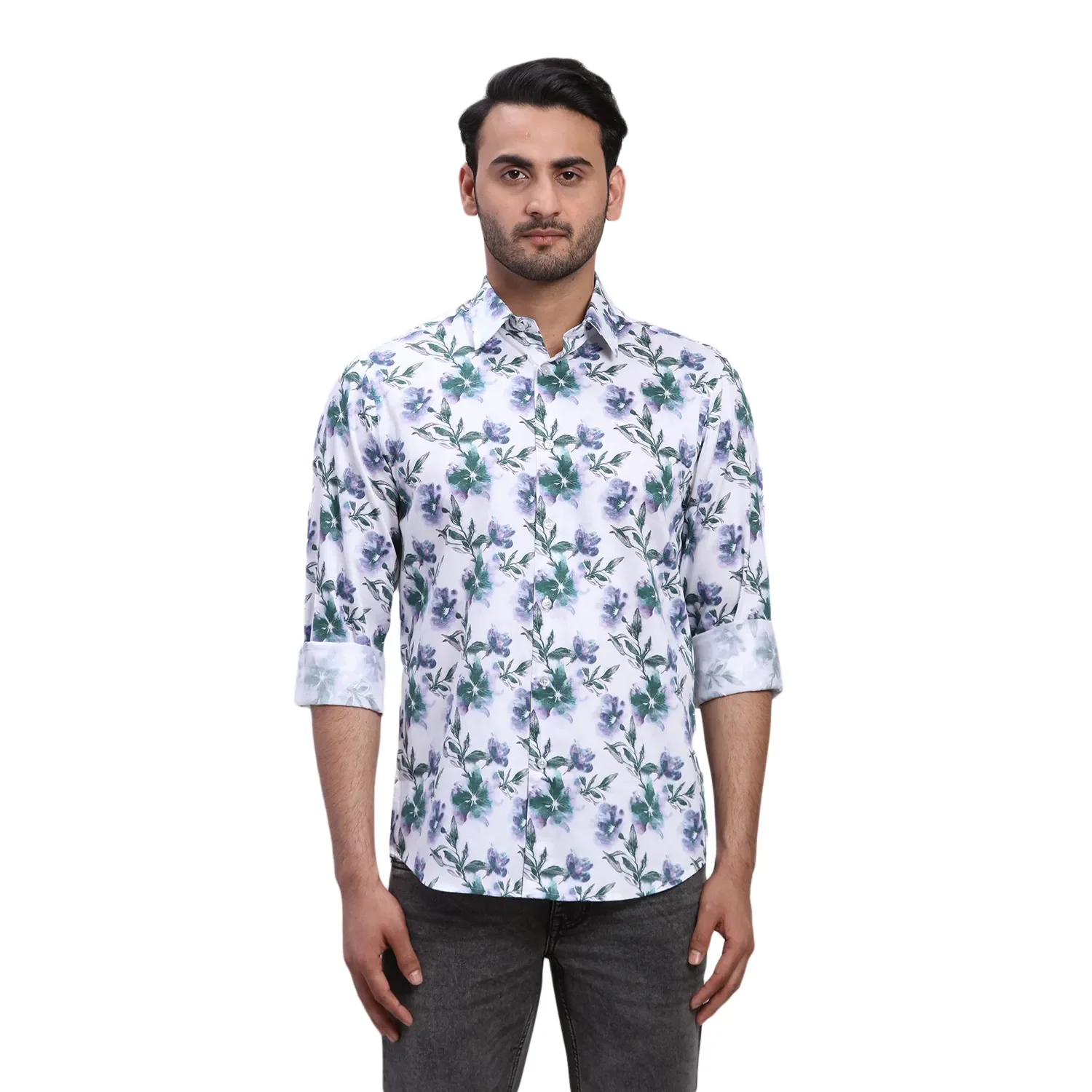 ColorPlus Men Blue Print Regular Fit Cotton Full Sleeve Shirt