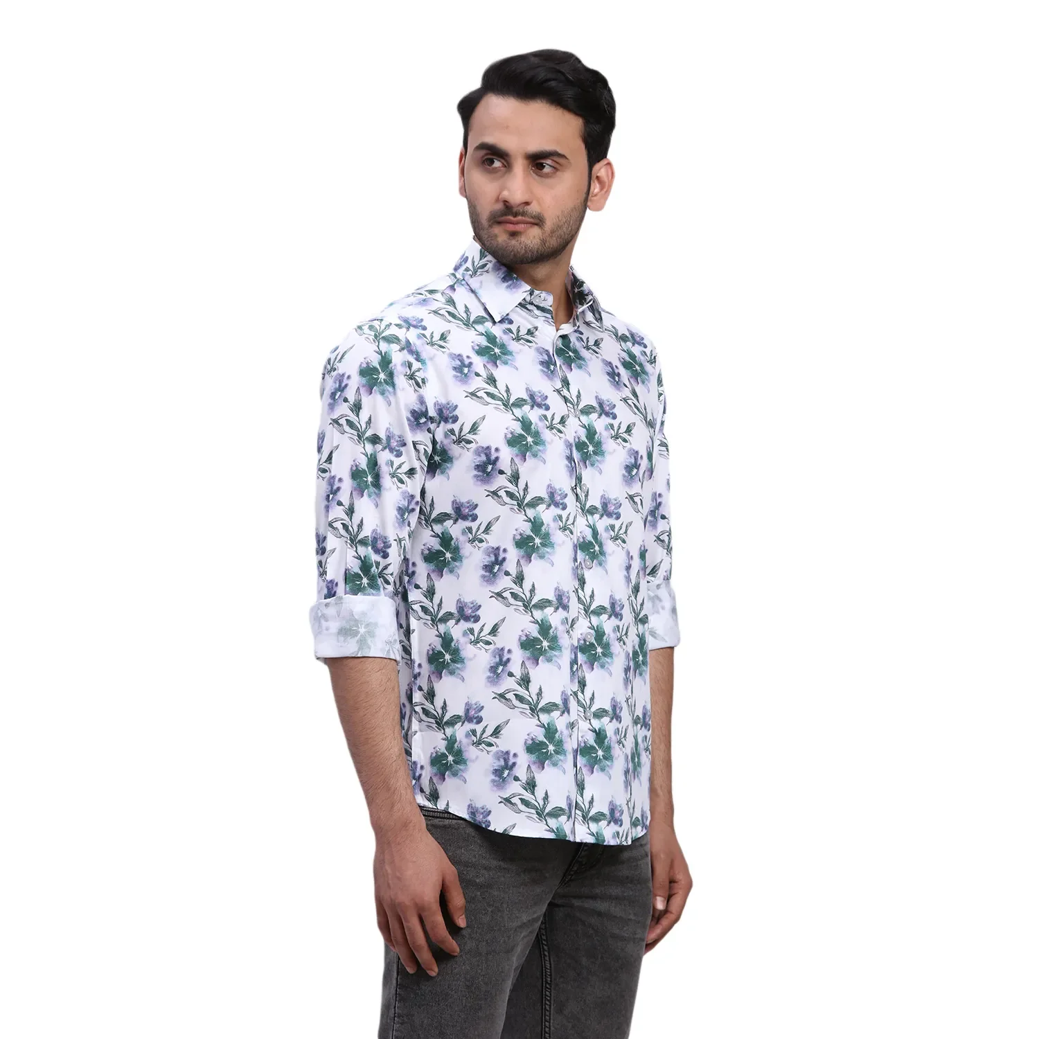 ColorPlus Men Blue Print Regular Fit Cotton Full Sleeve Shirt - Image 2