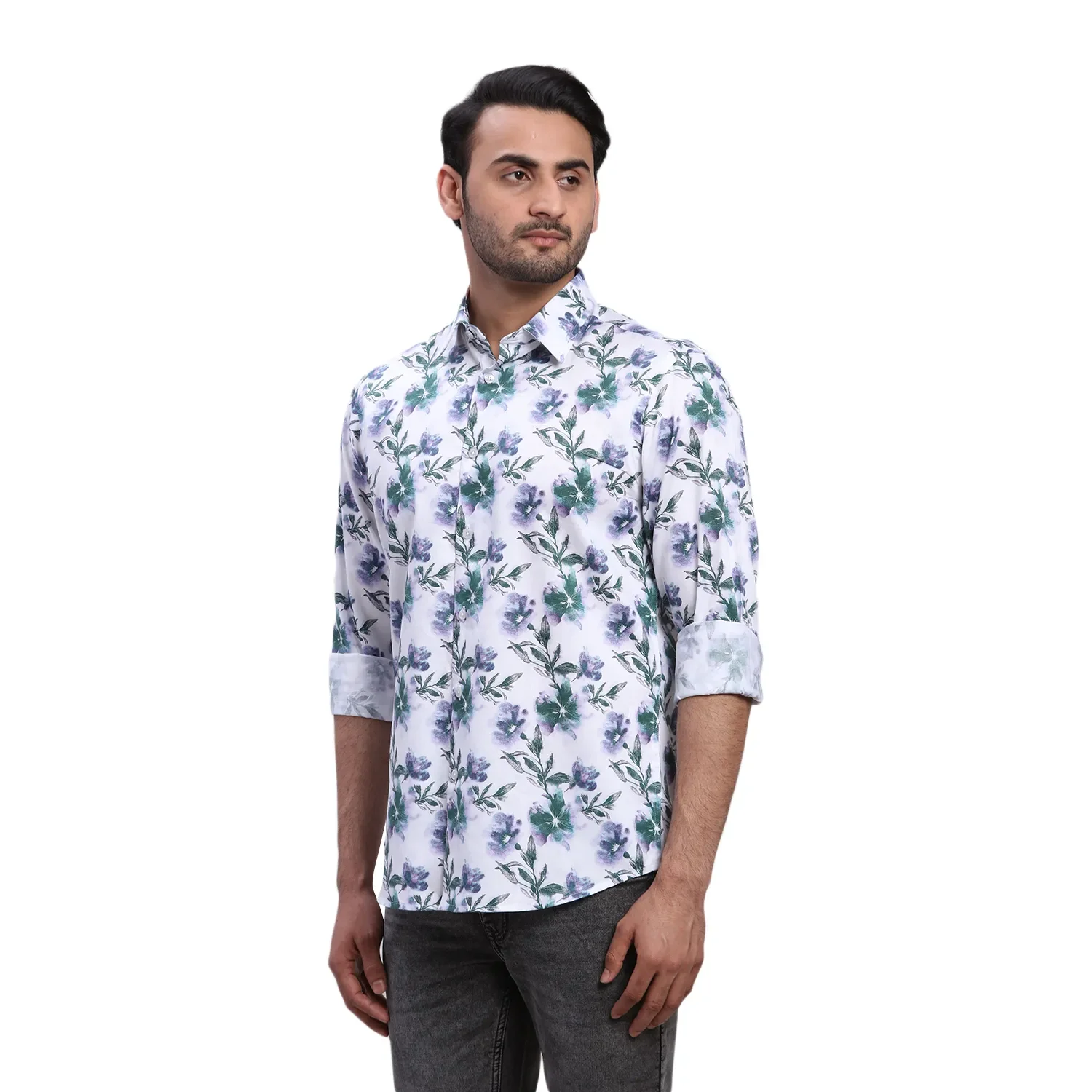 ColorPlus Men Blue Print Regular Fit Cotton Full Sleeve Shirt - Image 3