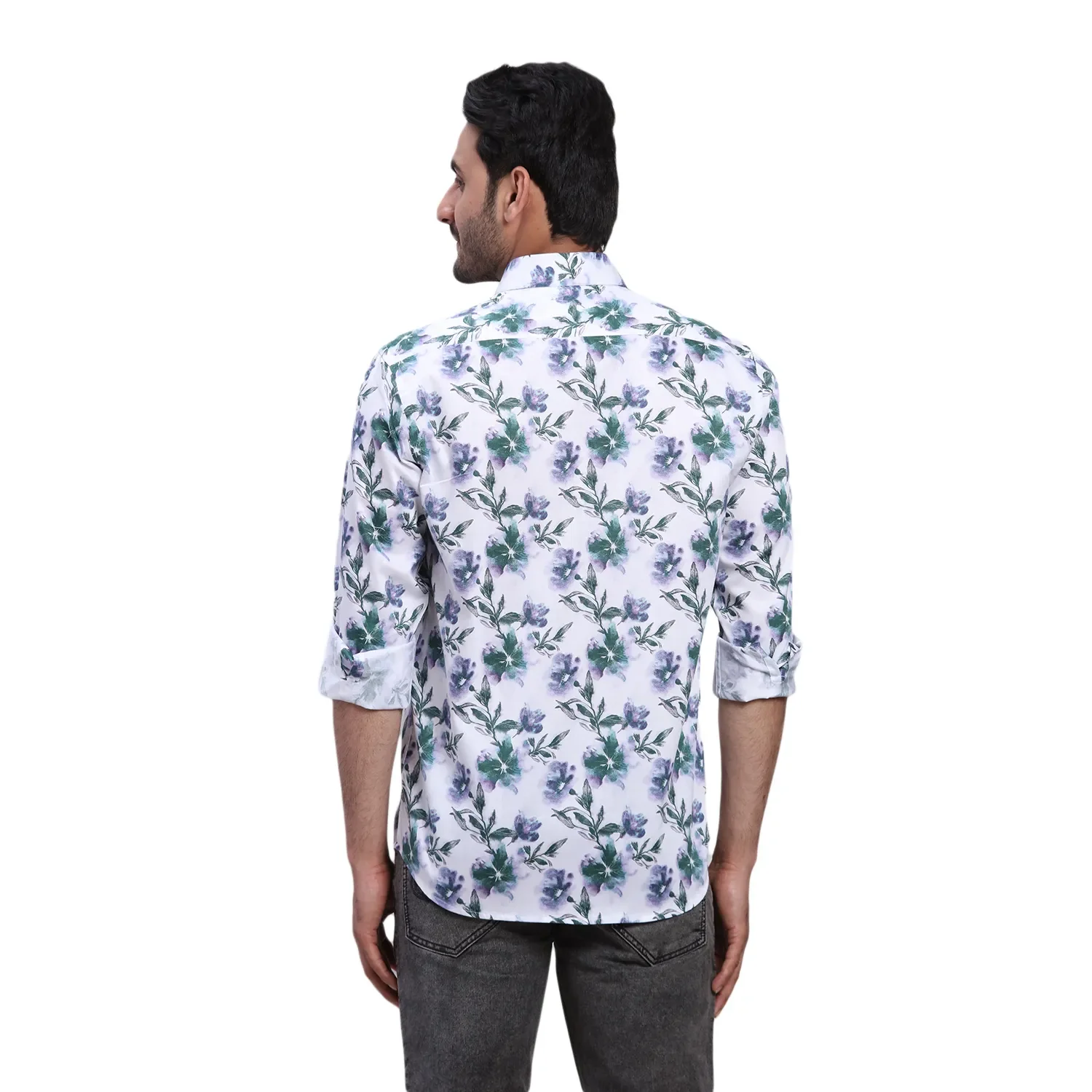 ColorPlus Men Blue Print Regular Fit Cotton Full Sleeve Shirt - Image 4
