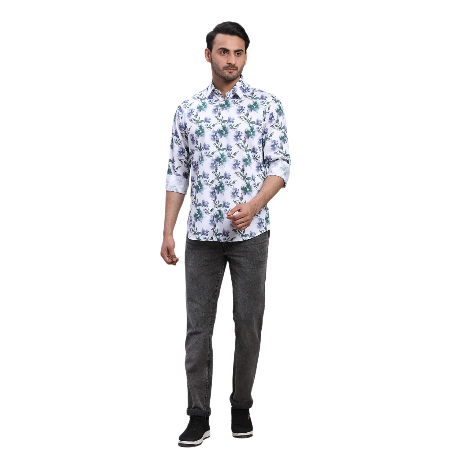 ColorPlus Men Blue Print Regular Fit Cotton Full Sleeve Shirt - Image 5