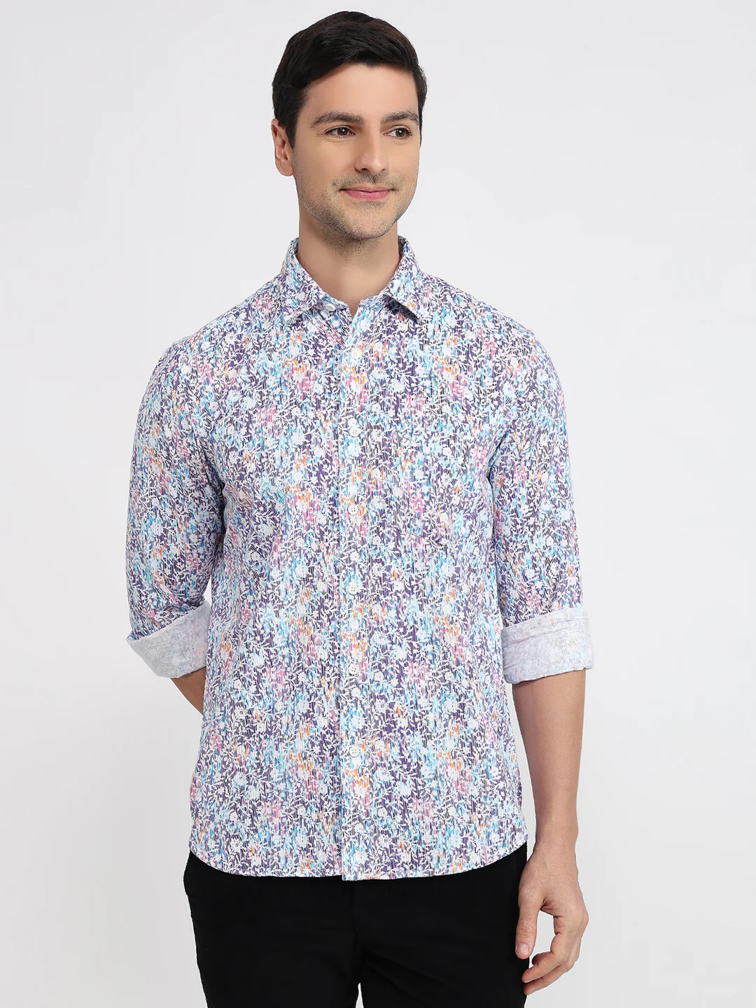 Colorplus Men Blue Print Regular Fit Cotton Shirt