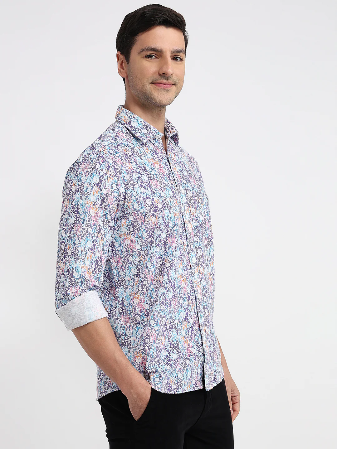 Colorplus Men Blue Print Regular Fit Cotton Shirt - Image 3