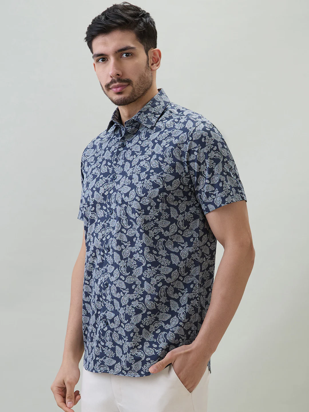 Colorplus Men Blue Print Regular Fit Cotton Shirt - Image 3