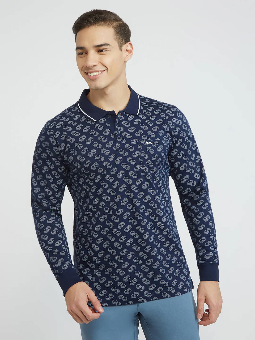 ColorPlus Men Blue Print Regular Fit Cotton T-Shirt