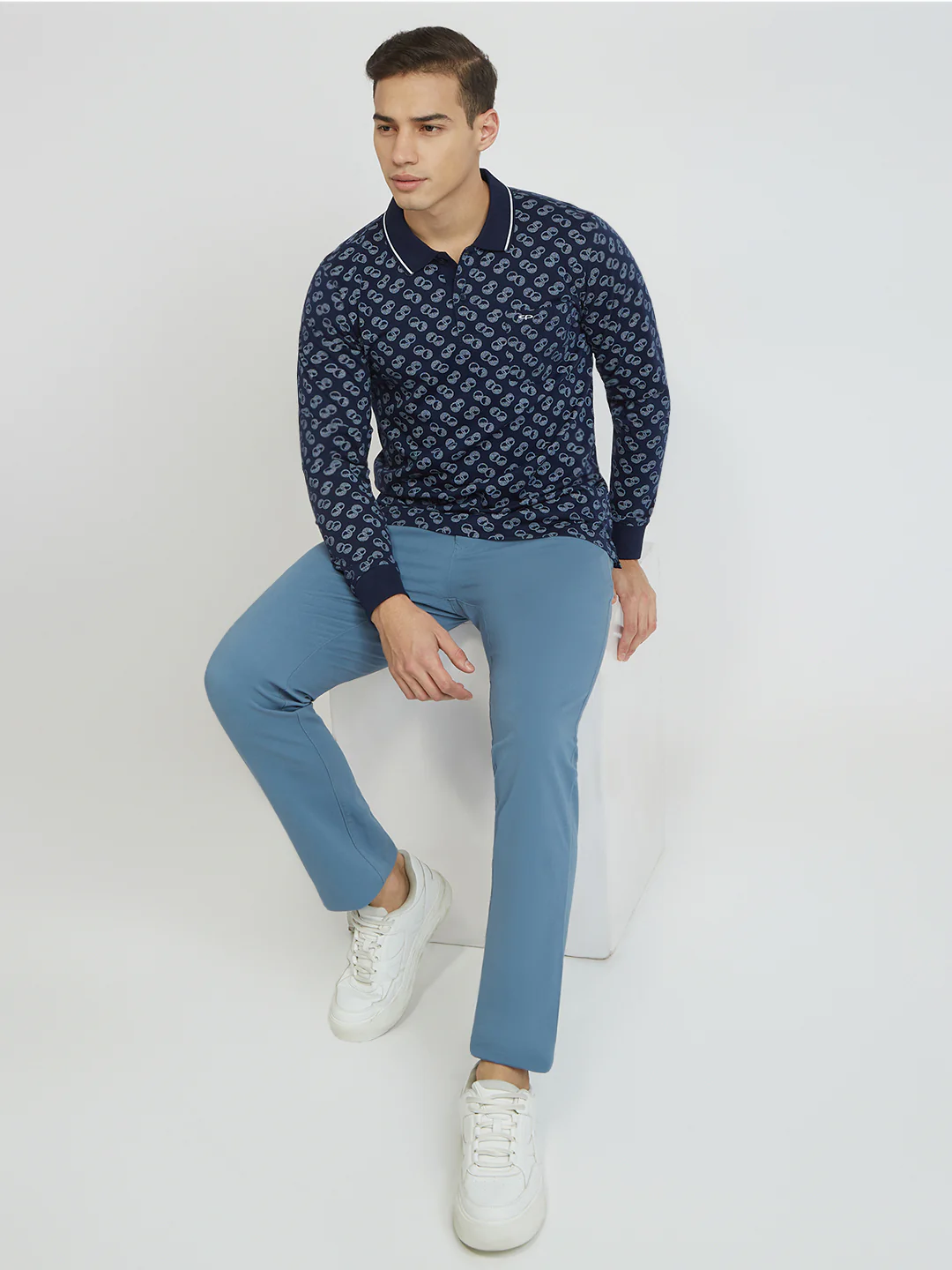 ColorPlus Men Blue Print Regular Fit Cotton T-Shirt - Image 5