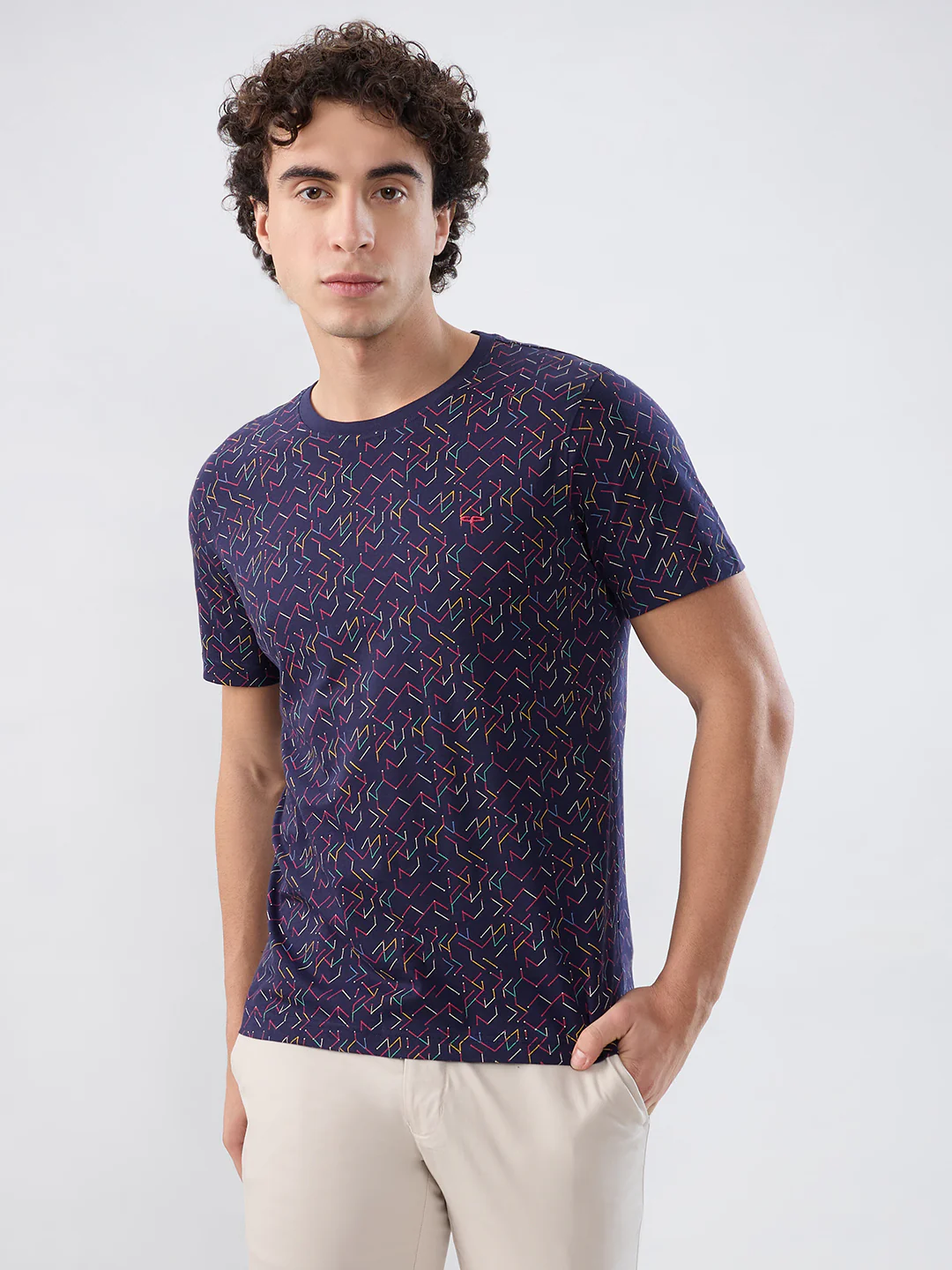 Colorplus Men Blue Print Regular Fit Cotton T-shirt