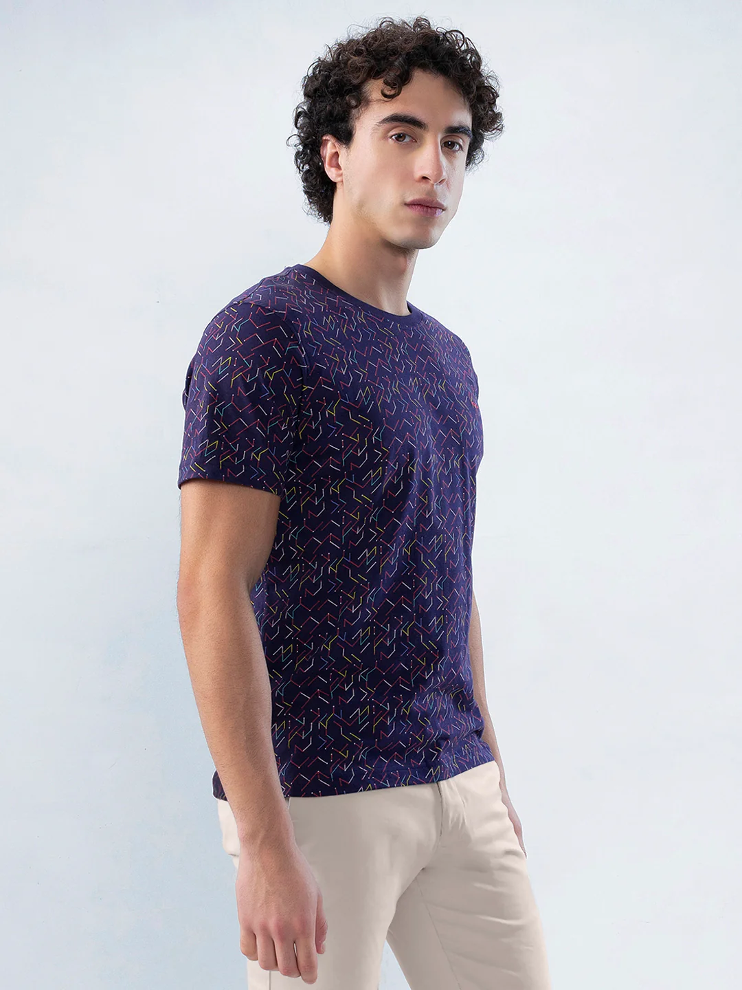Colorplus Men Blue Print Regular Fit Cotton T-shirt - Image 2