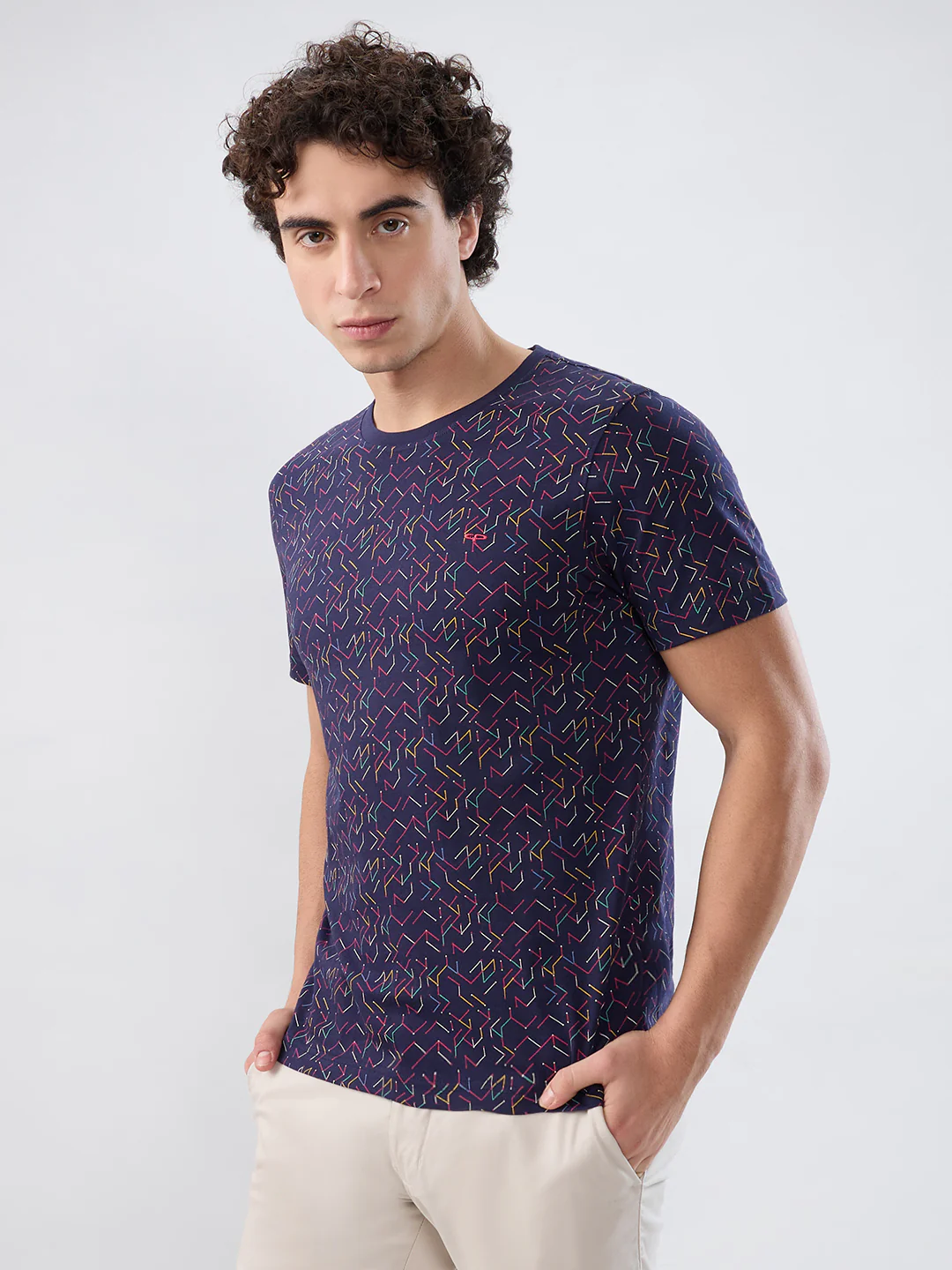 Colorplus Men Blue Print Regular Fit Cotton T-shirt - Image 3