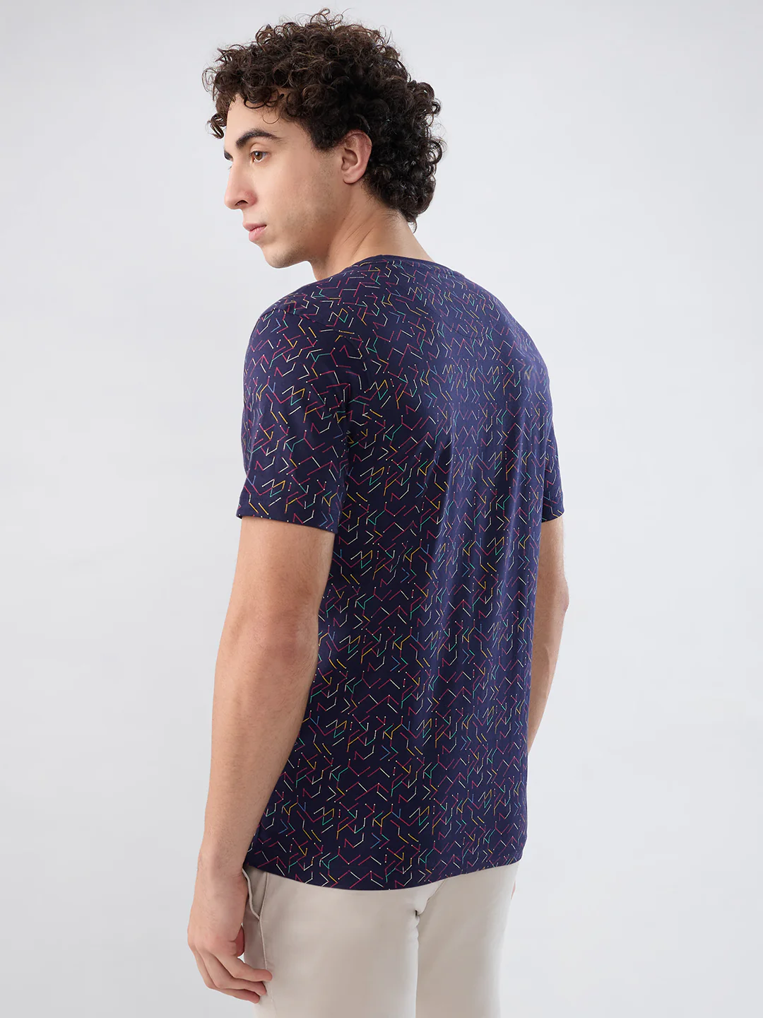 Colorplus Men Blue Print Regular Fit Cotton T-shirt - Image 4