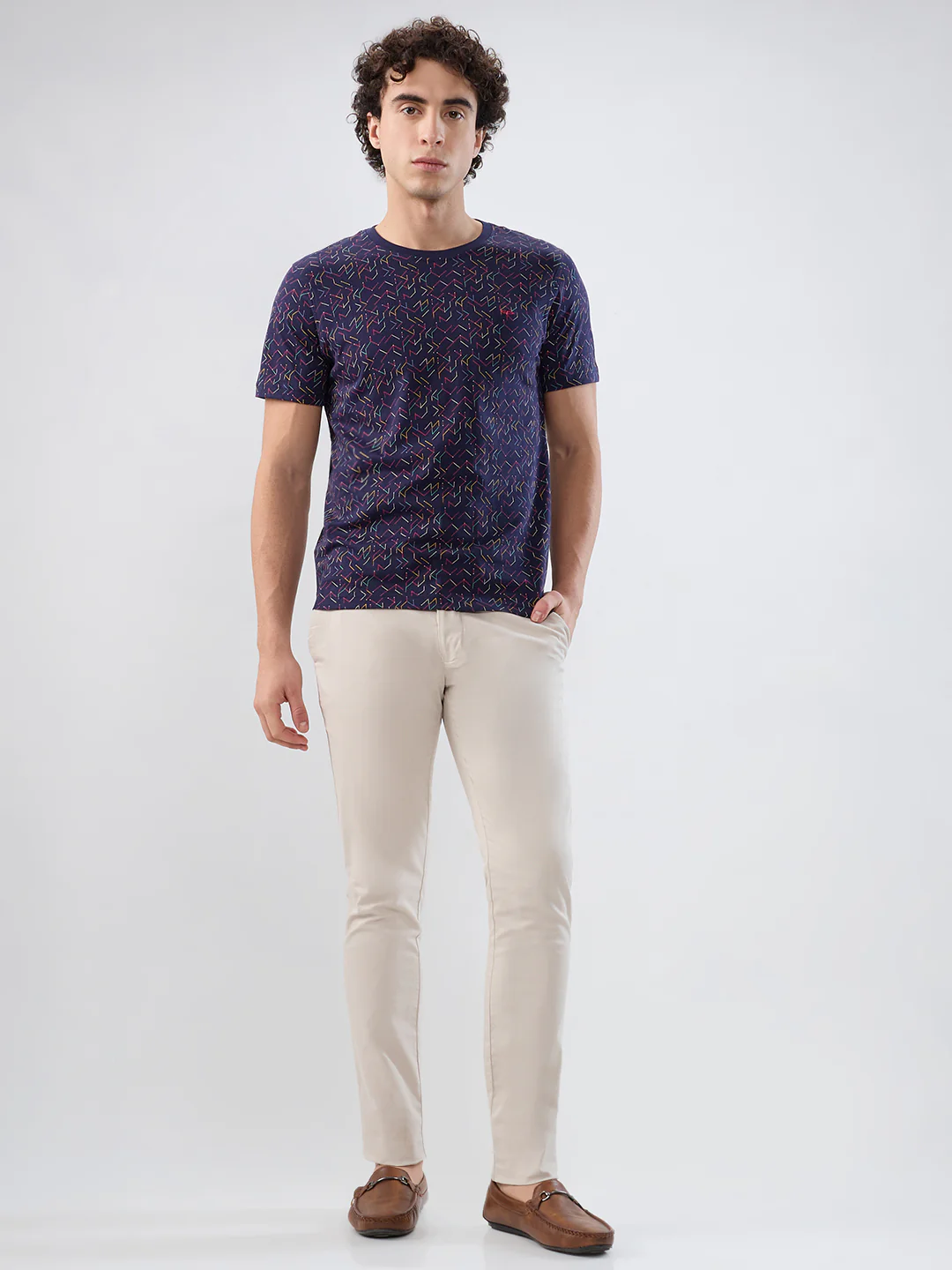 Colorplus Men Blue Print Regular Fit Cotton T-shirt - Image 5