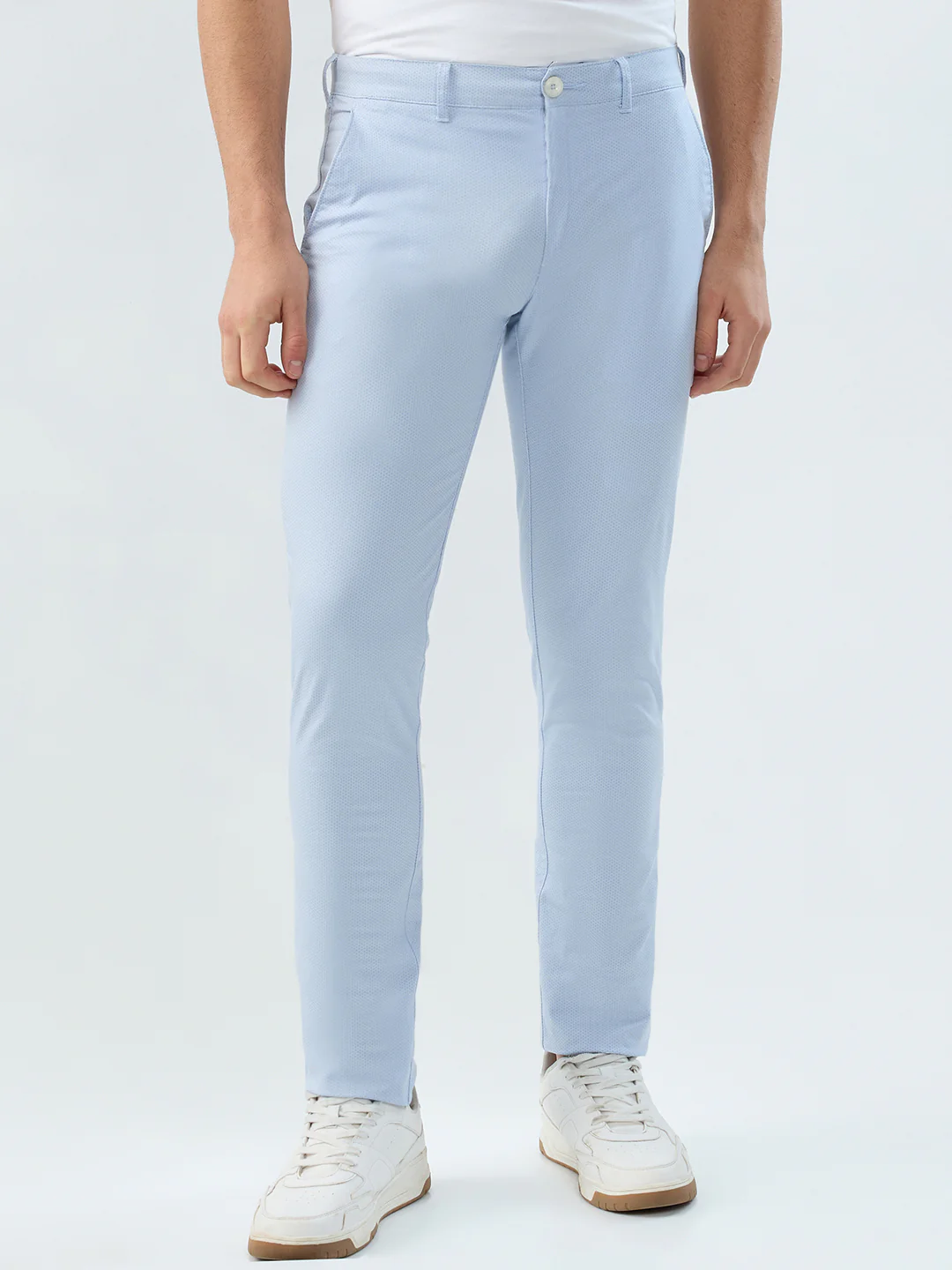 Colorplus Men Blue Print Super Slim Fit Cotton Blend Trouser