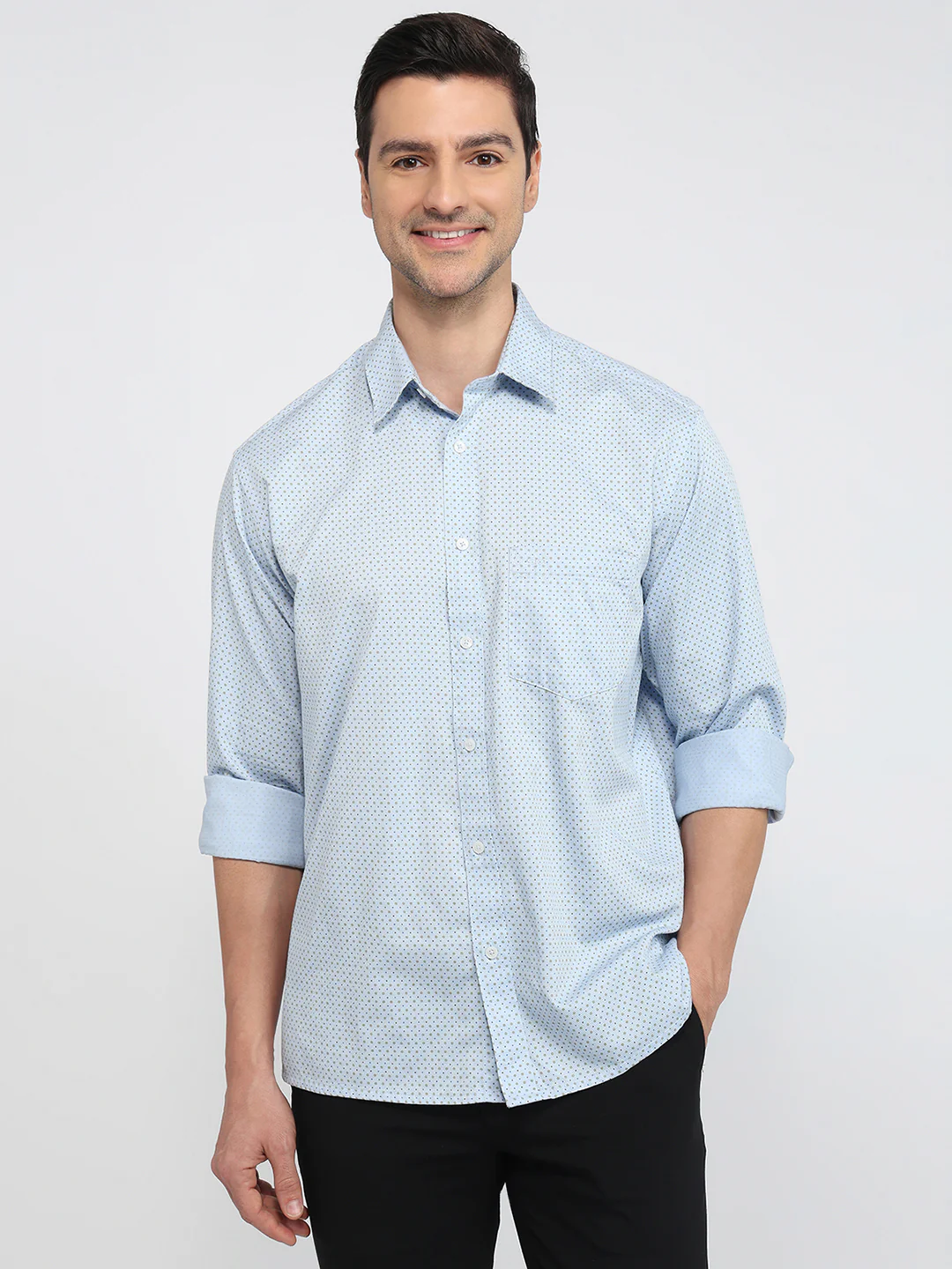 Colorplus Men Blue Printed Comfort Fit Cotton Casual Shirt