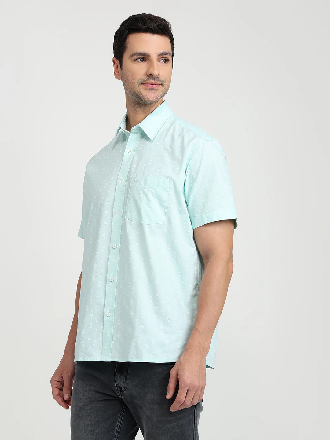Colorplus Men Blue Printed Comfort Fit Cotton Half Sleeve Casual Shirt - Image 2