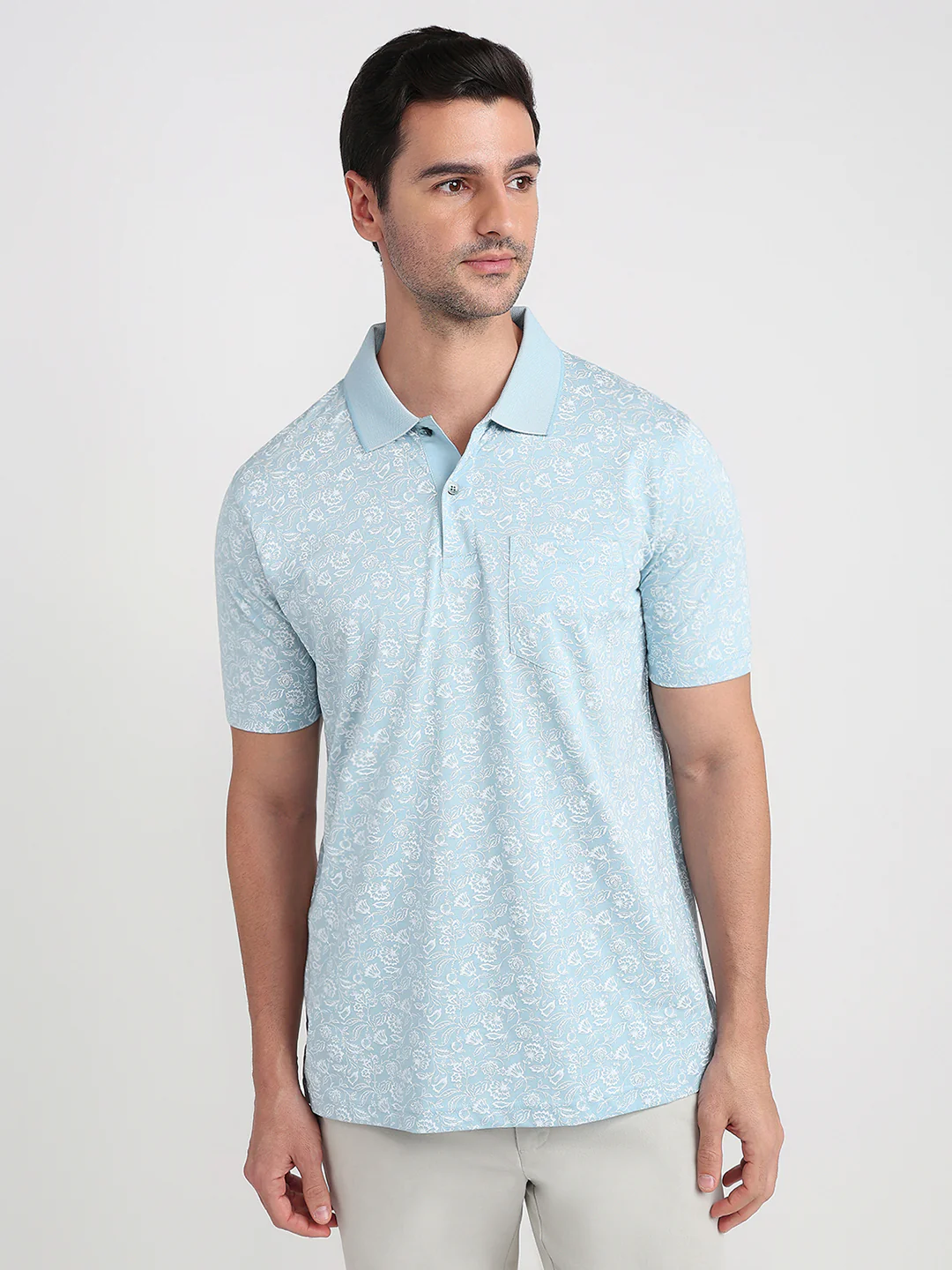 Colorplus Men Blue Printed Comfort Fit Cotton Half Sleeve T-Shirt