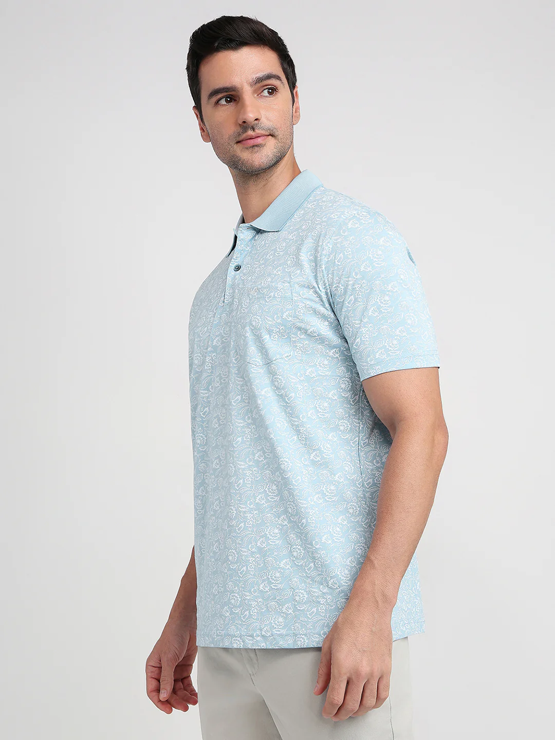 Colorplus Men Blue Printed Comfort Fit Cotton Half Sleeve T-Shirt - Image 2