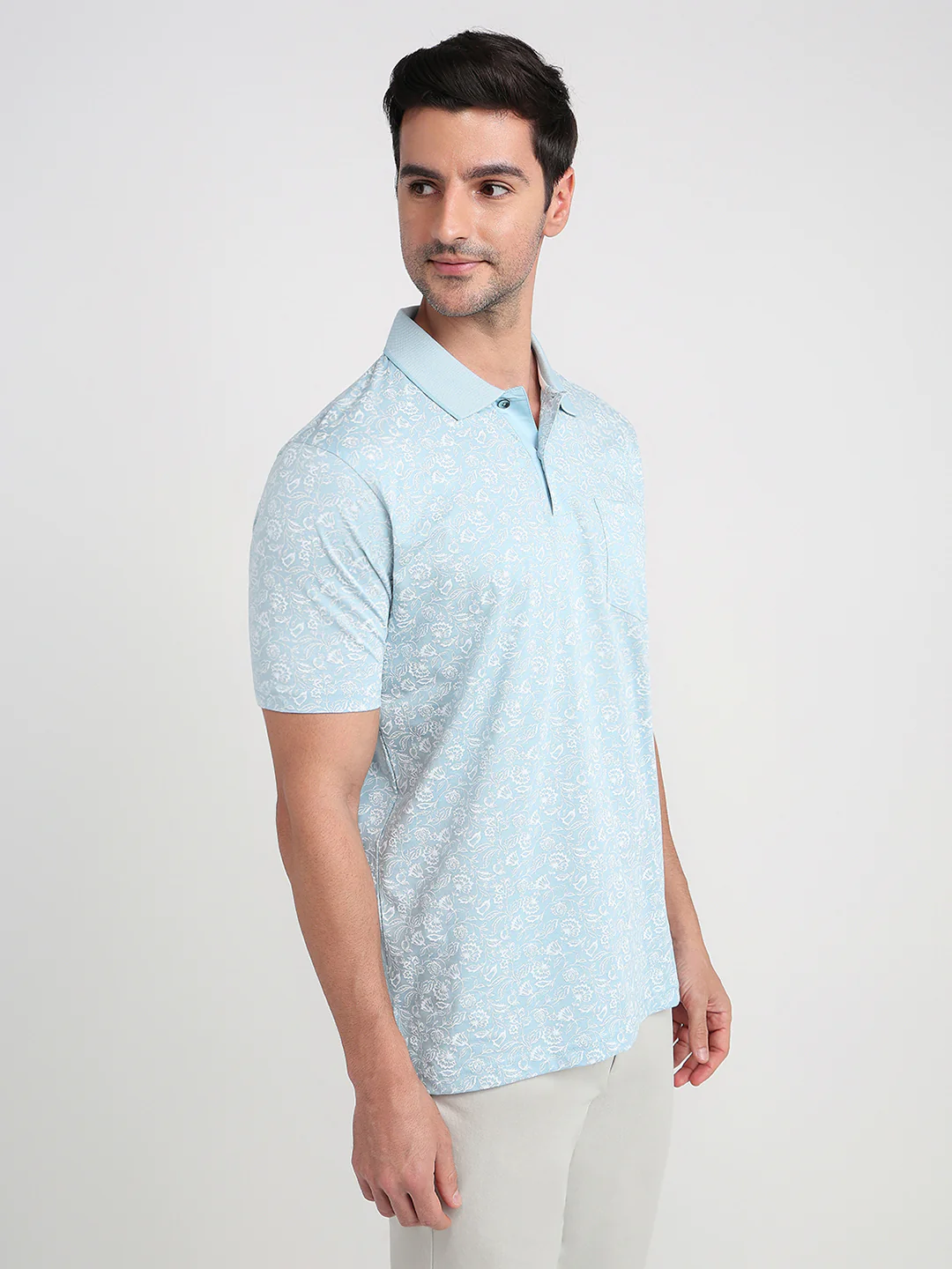 Colorplus Men Blue Printed Comfort Fit Cotton Half Sleeve T-Shirt - Image 3