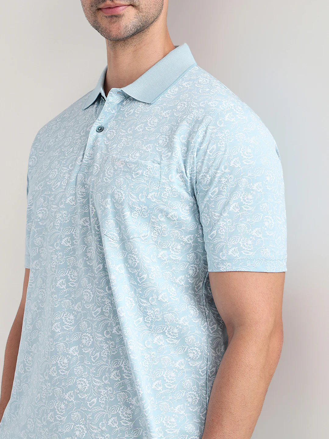 Colorplus Men Blue Printed Comfort Fit Cotton Half Sleeve T-Shirt - Image 6