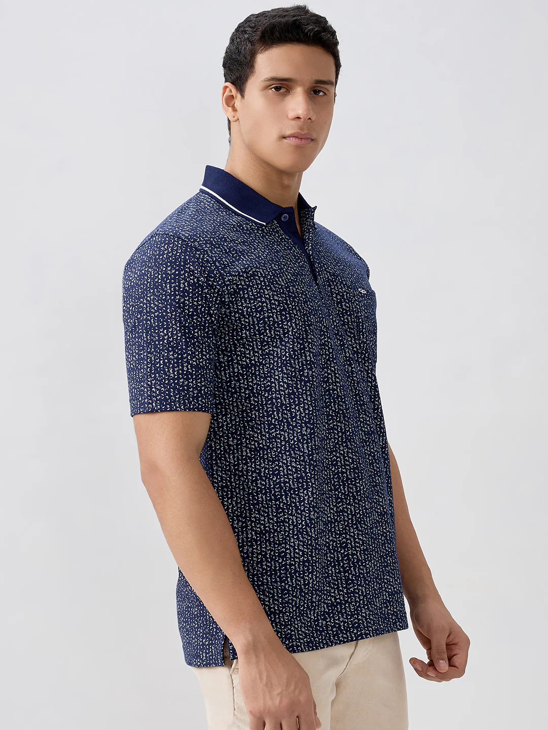 Colorplus Men Blue Printed Comfort Fit Cotton T-Shirt - Image 2